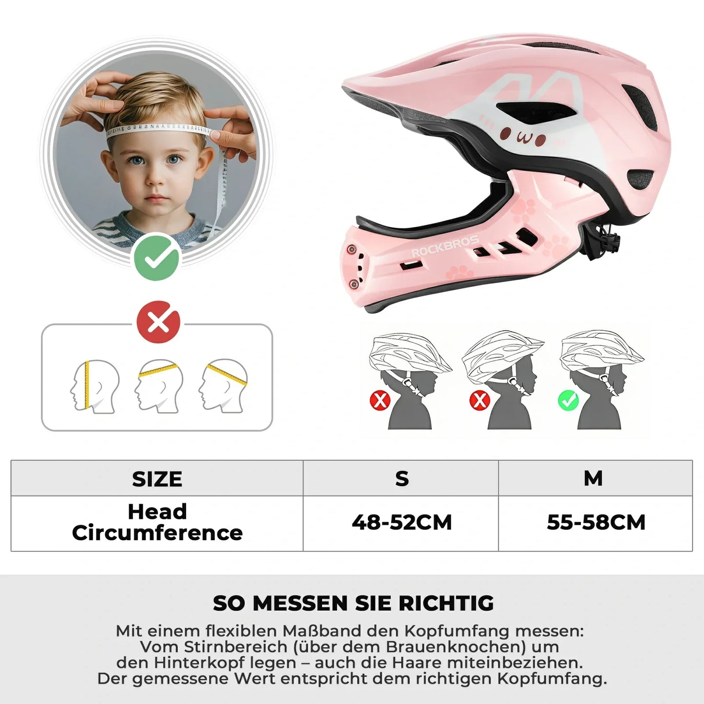 Casque intégral pour enfants à motif dessin animé avec mentonnière amovible ROCKBROS