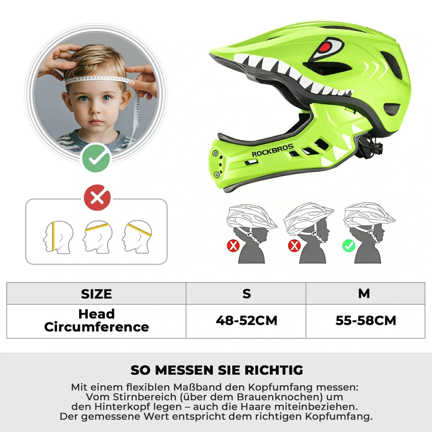 Casque intégral pour enfants à motif dessin animé avec mentonnière amovible ROCKBROS
