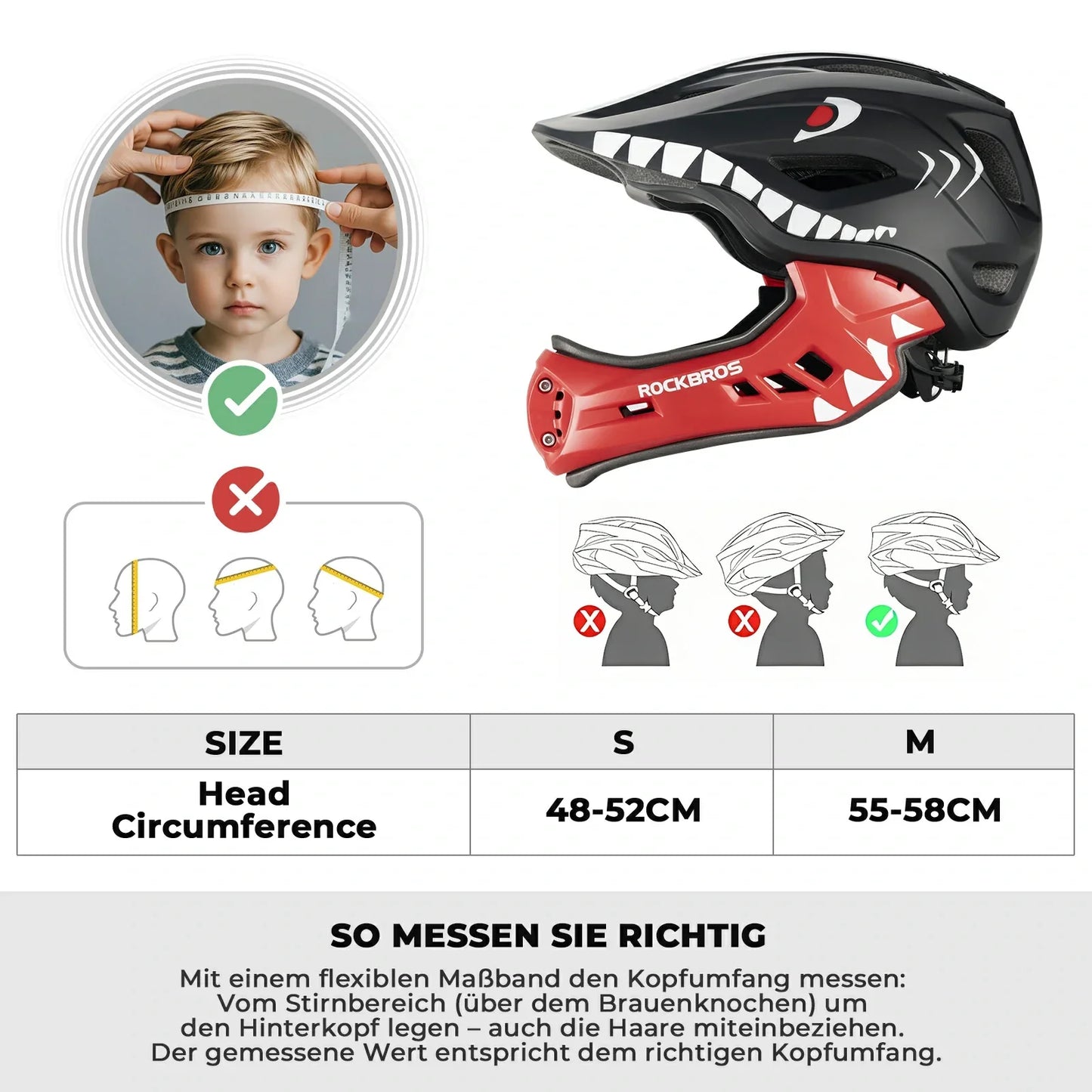 Casque intégral pour enfants à motif dessin animé avec mentonnière amovible ROCKBROS