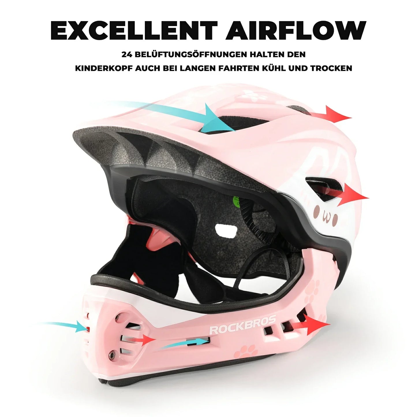 Casque intégral pour enfants à motif dessin animé avec mentonnière amovible ROCKBROS