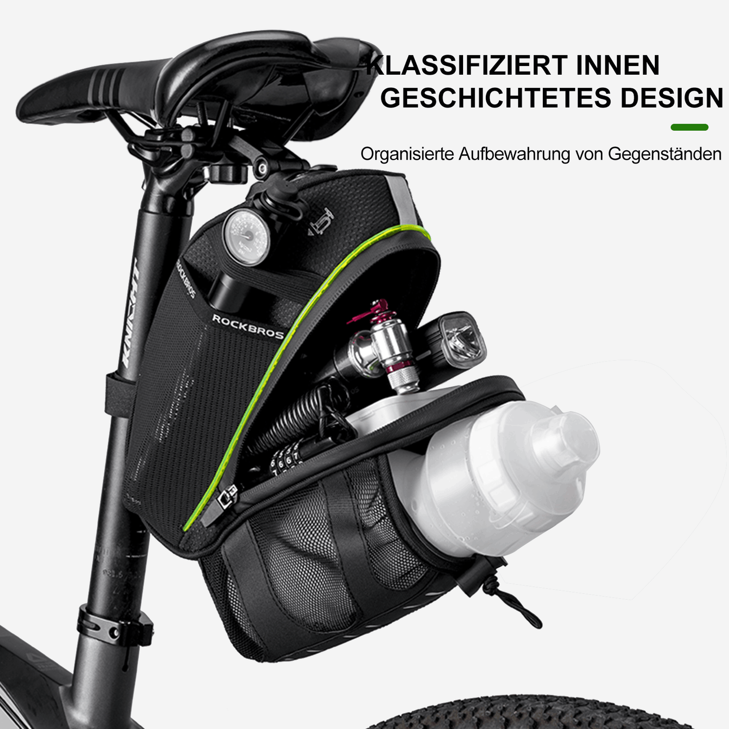 Sacoche de selle de vélo résistante aux rayures avec porte-bouteille 1,5 L ROCKBROS