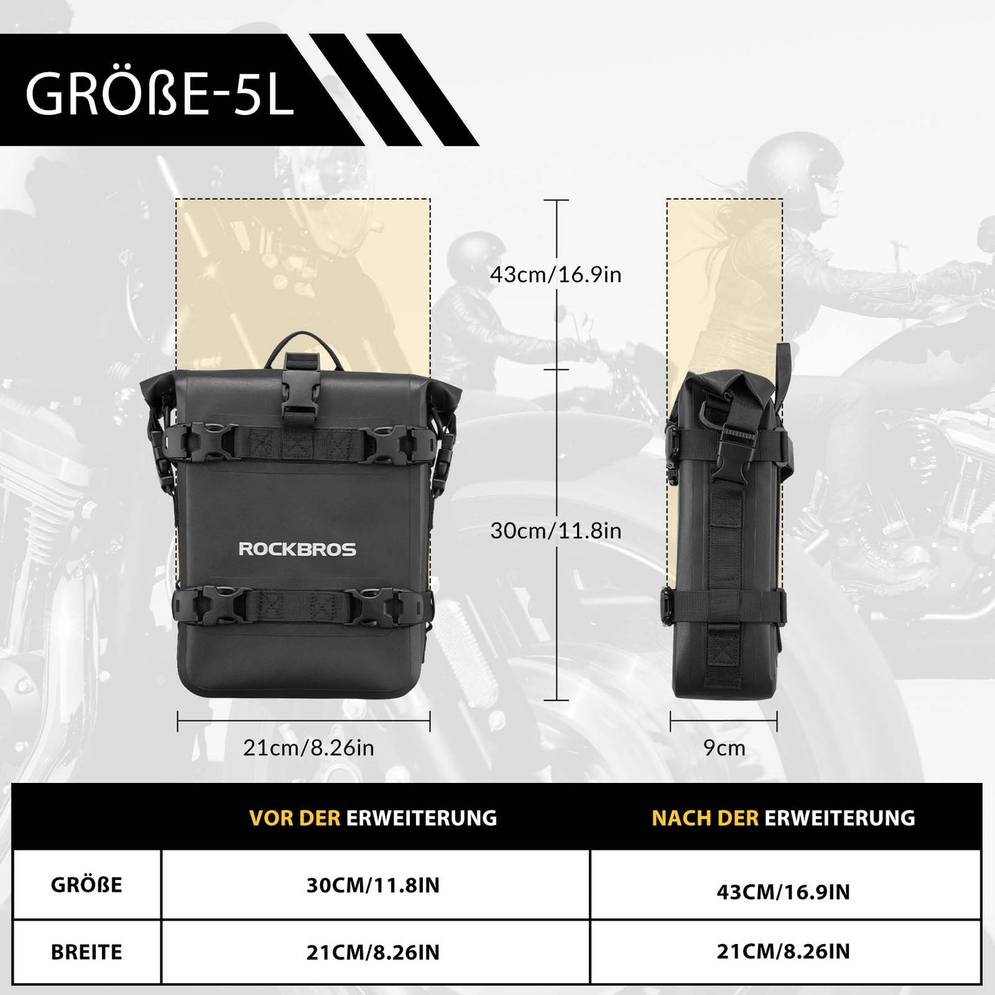 Sacoche latérale de moto, étanche, sacoche de 5 L, noire, ROCKBROS