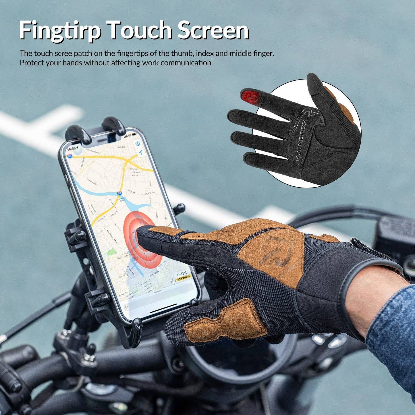 Gants de moto, gants homme coupe-vent compatibles écrans tactiles, ROCKBROS