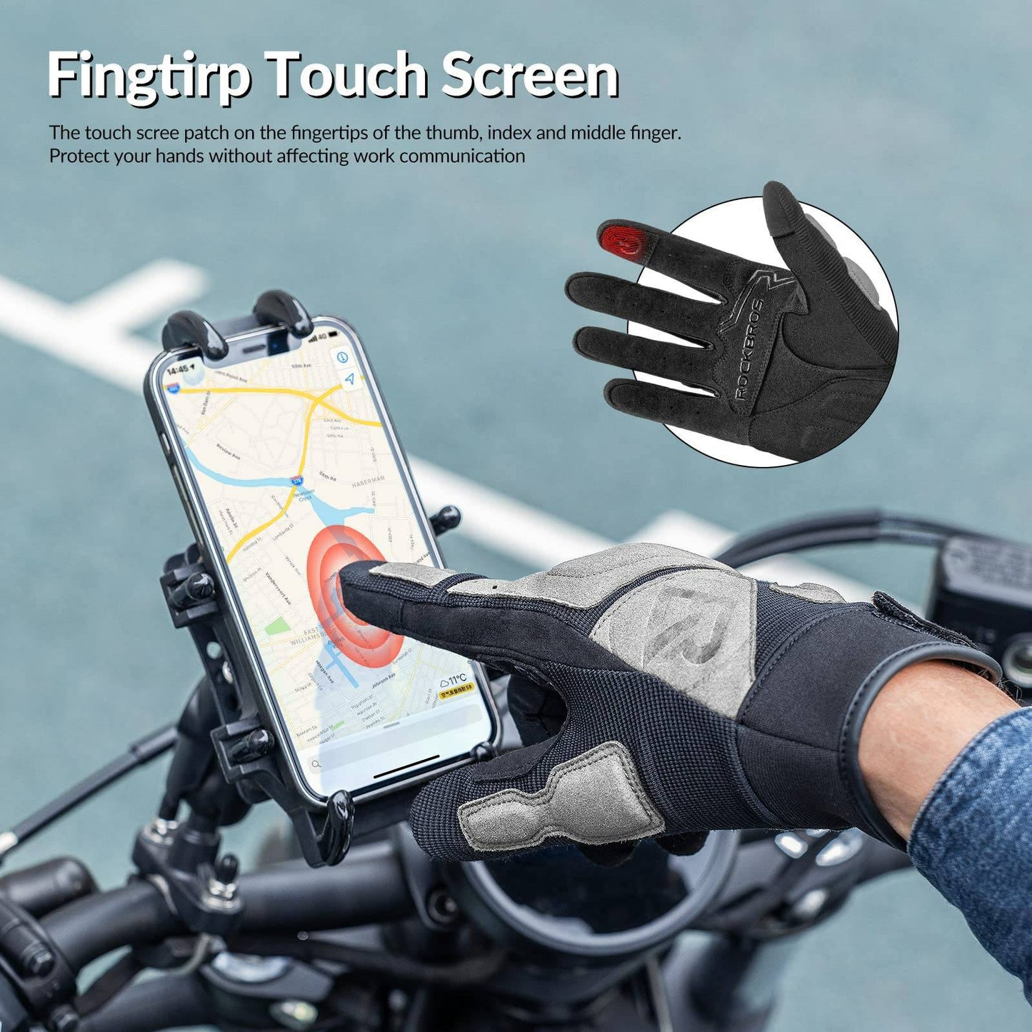 Gants de moto, gants homme coupe-vent compatibles écrans tactiles, ROCKBROS
