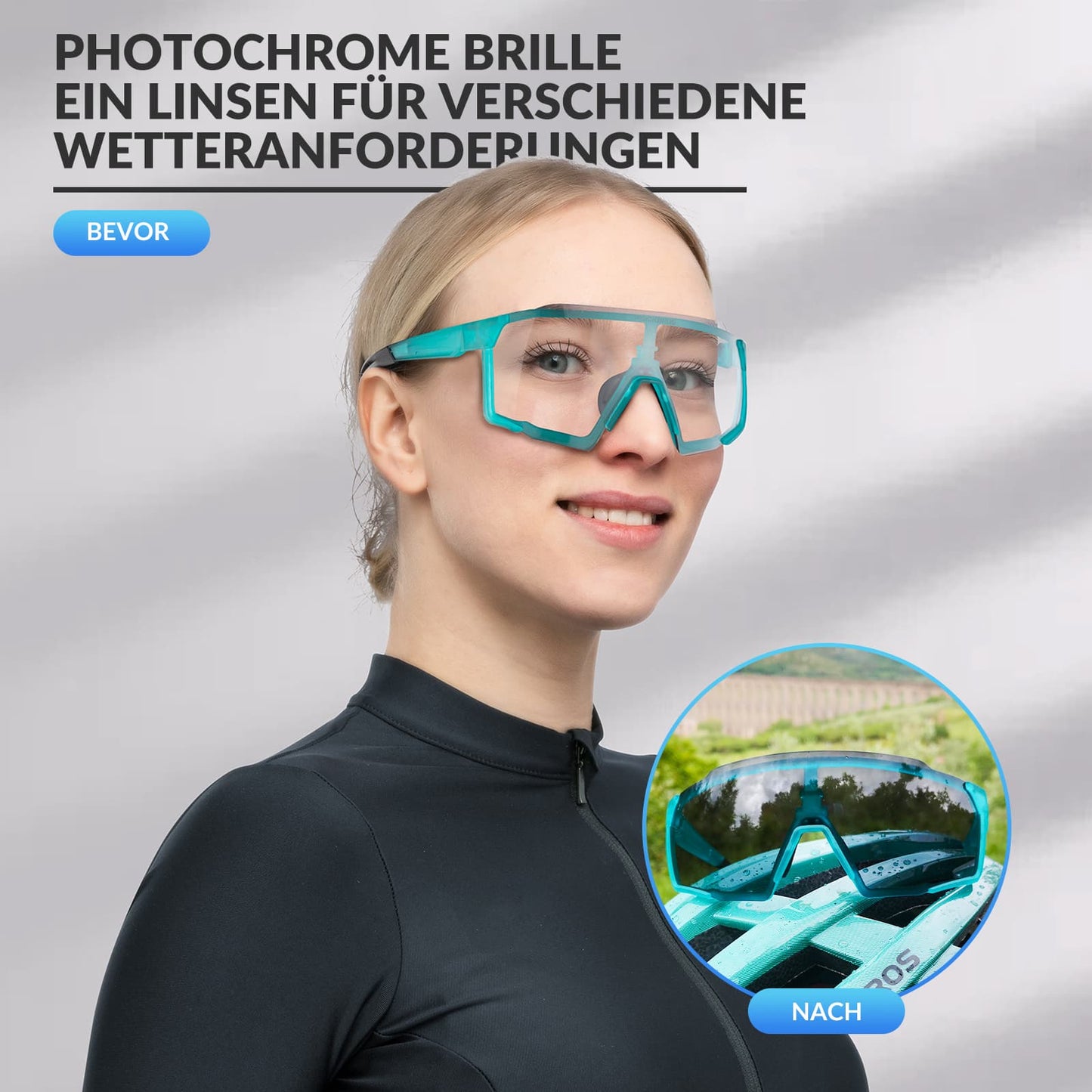 Lunettes de cyclisme photochromiques HD pour activités de plein air, bleues, ROCKBROS
