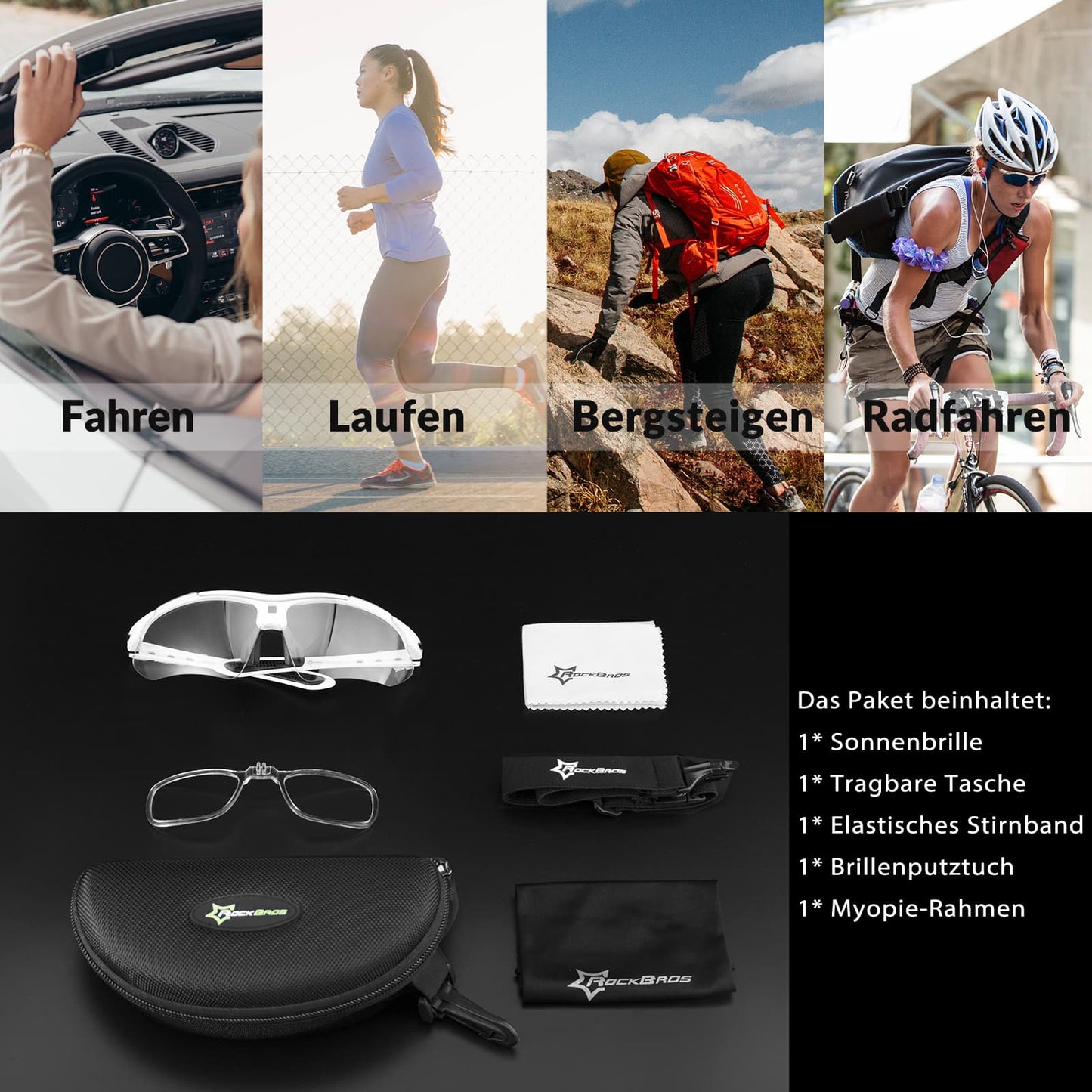 Lunettes de sport photochromiques avec bandeau élastique interchangeable ROCKBROS
