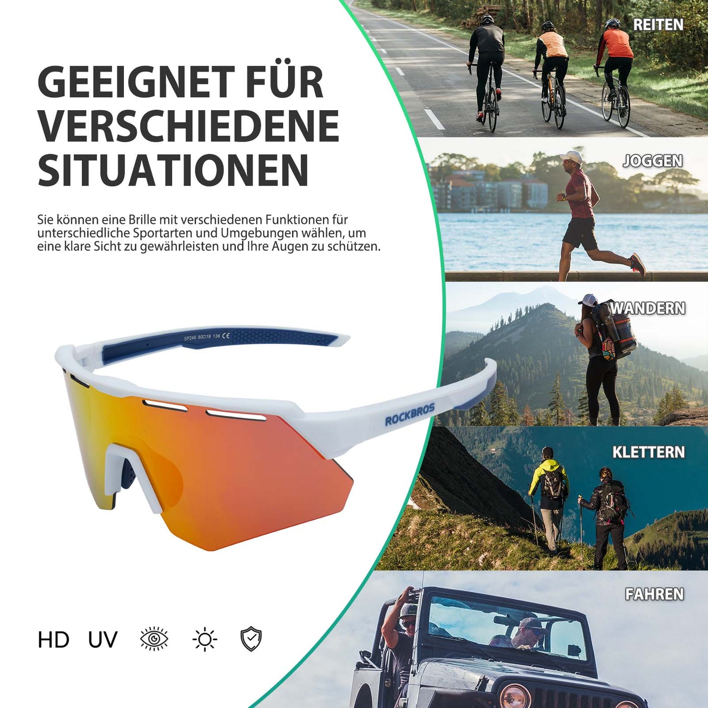 Lunettes de cyclisme polarisées avec 4 verres interchangeables ROCKBROS