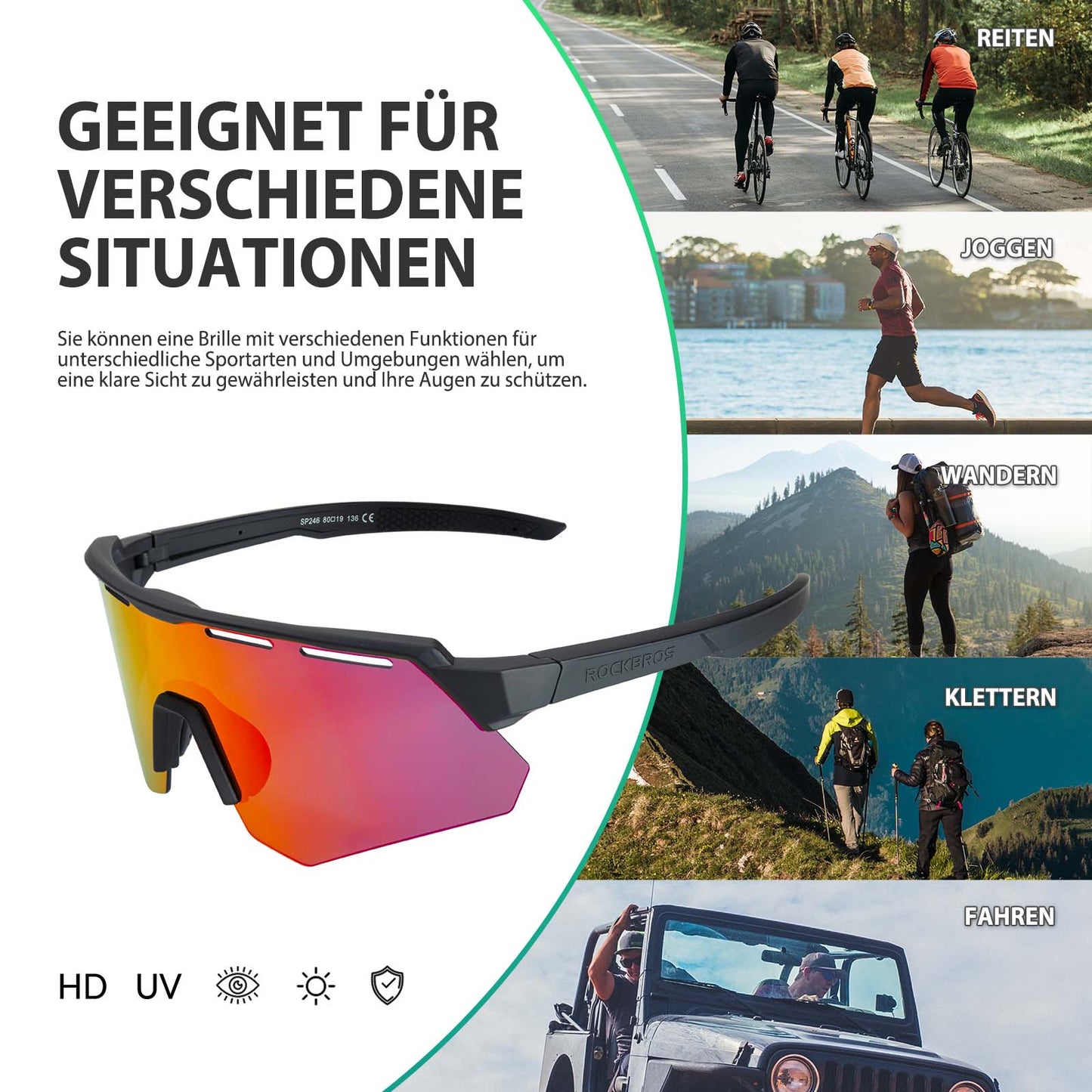 Lunettes de cyclisme polarisées avec 4 verres interchangeables ROCKBROS