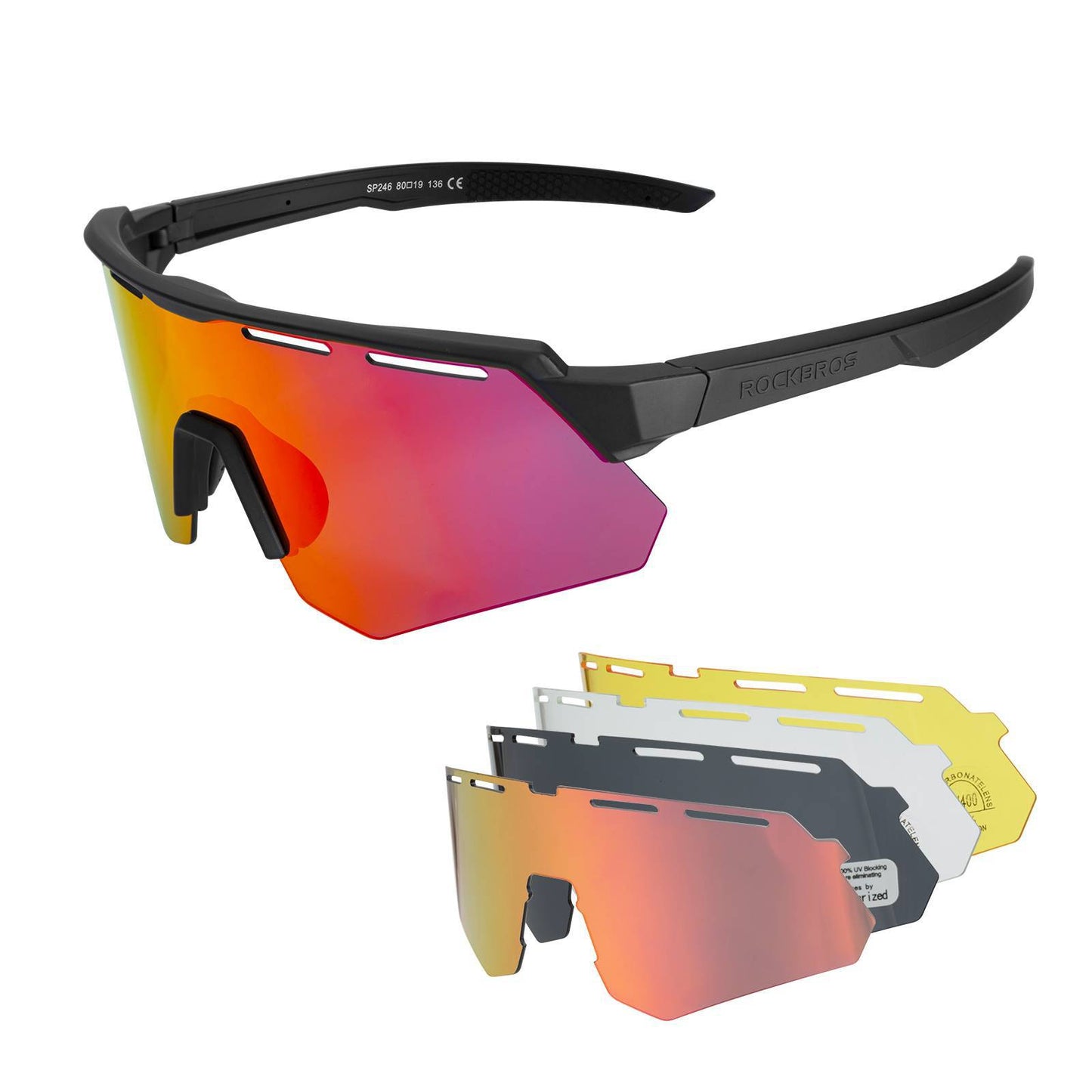 Lunettes de cyclisme polarisées avec 4 verres interchangeables ROCKBROS