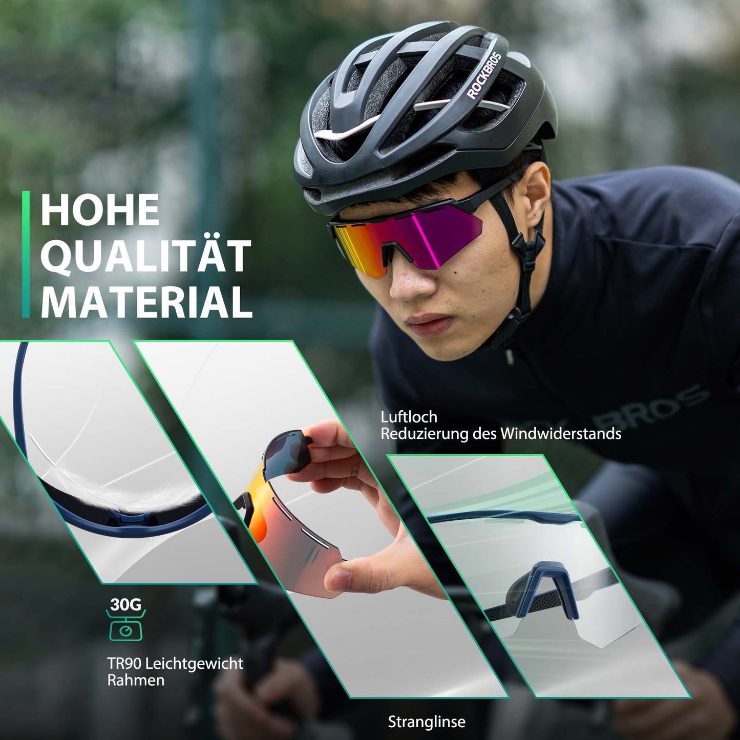 Lunettes de cyclisme polarisées avec 4 verres interchangeables ROCKBROS