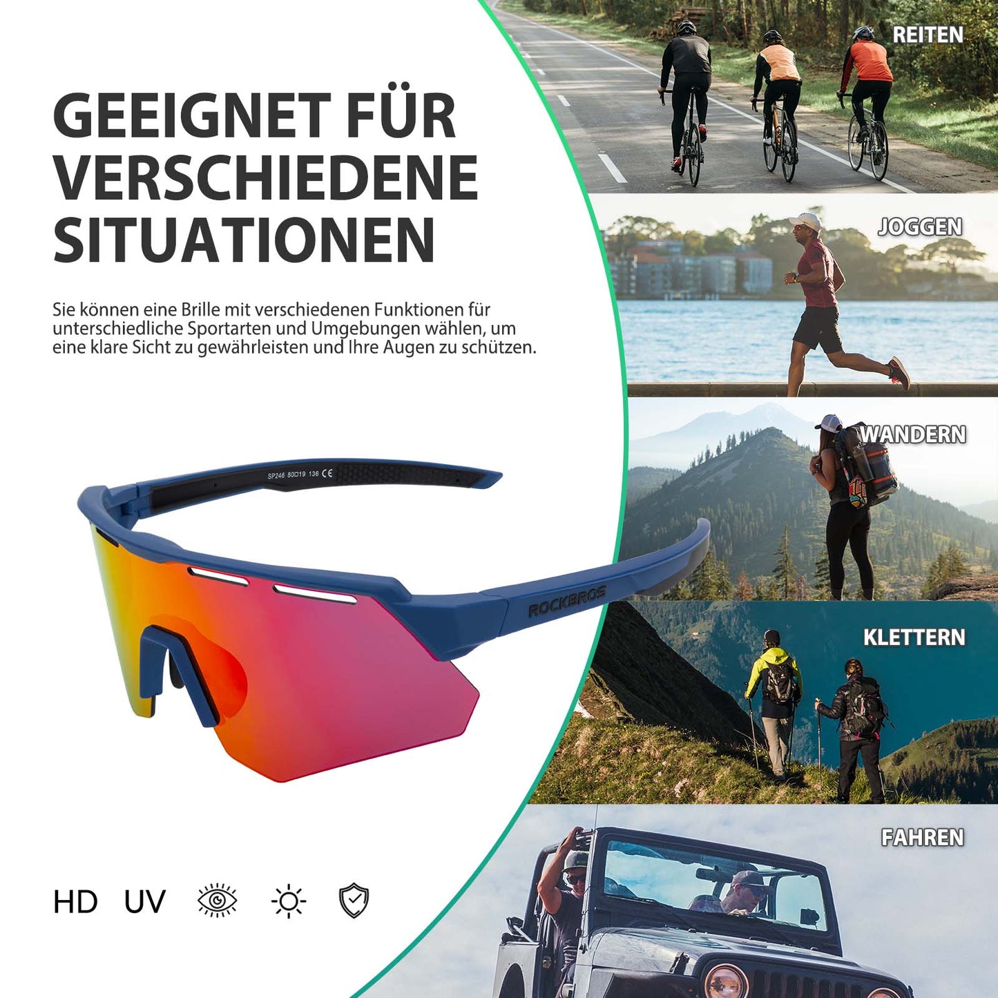 Lunettes de cyclisme polarisées avec 4 verres interchangeables ROCKBROS