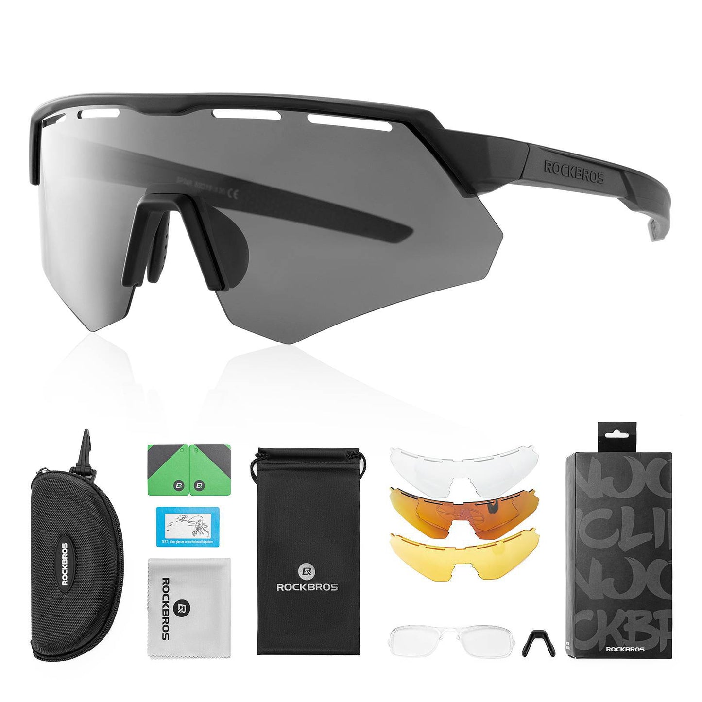 Lunettes de cyclisme polarisées avec 4 verres interchangeables ROCKBROS
