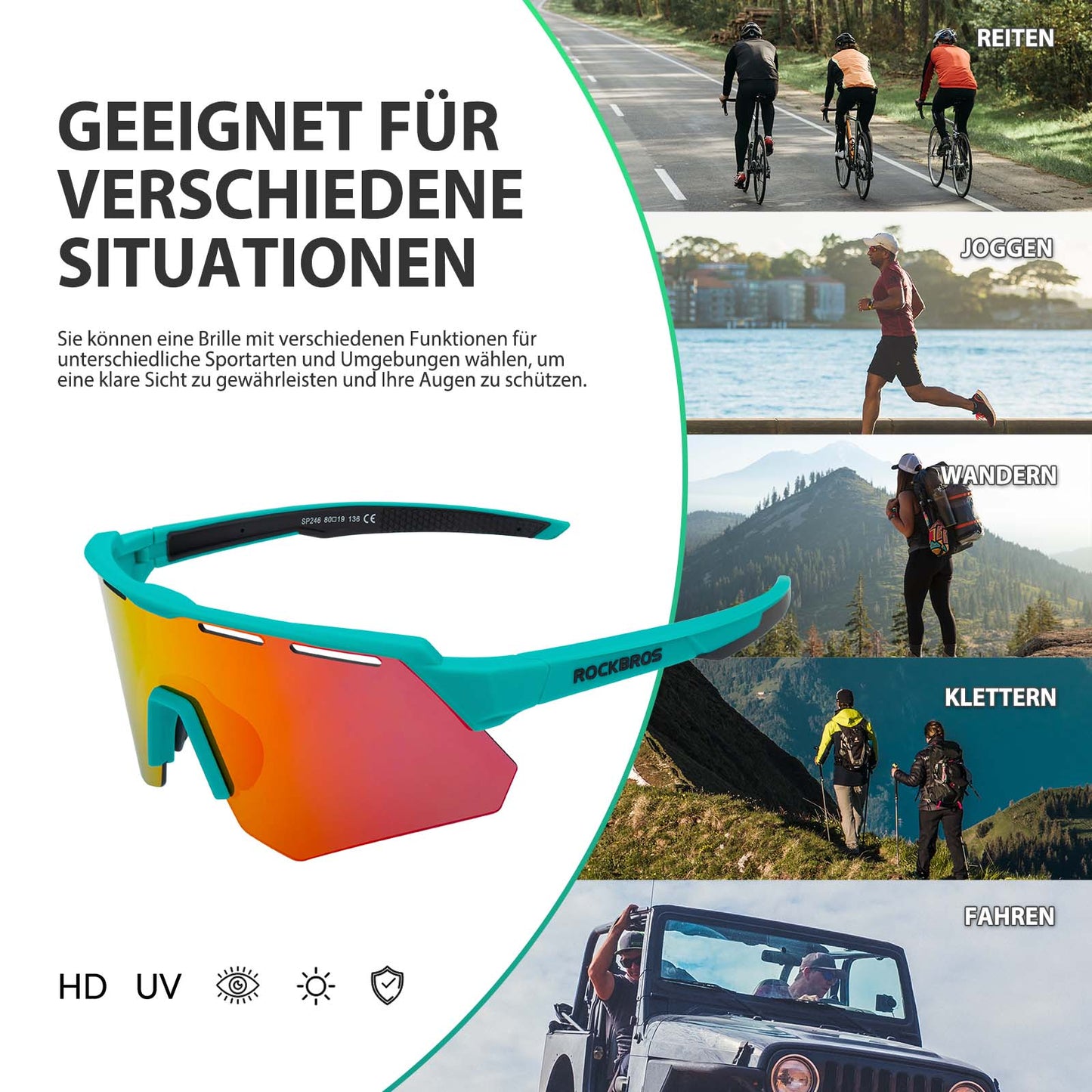 Lunettes de cyclisme polarisées avec 4 verres interchangeables ROCKBROS