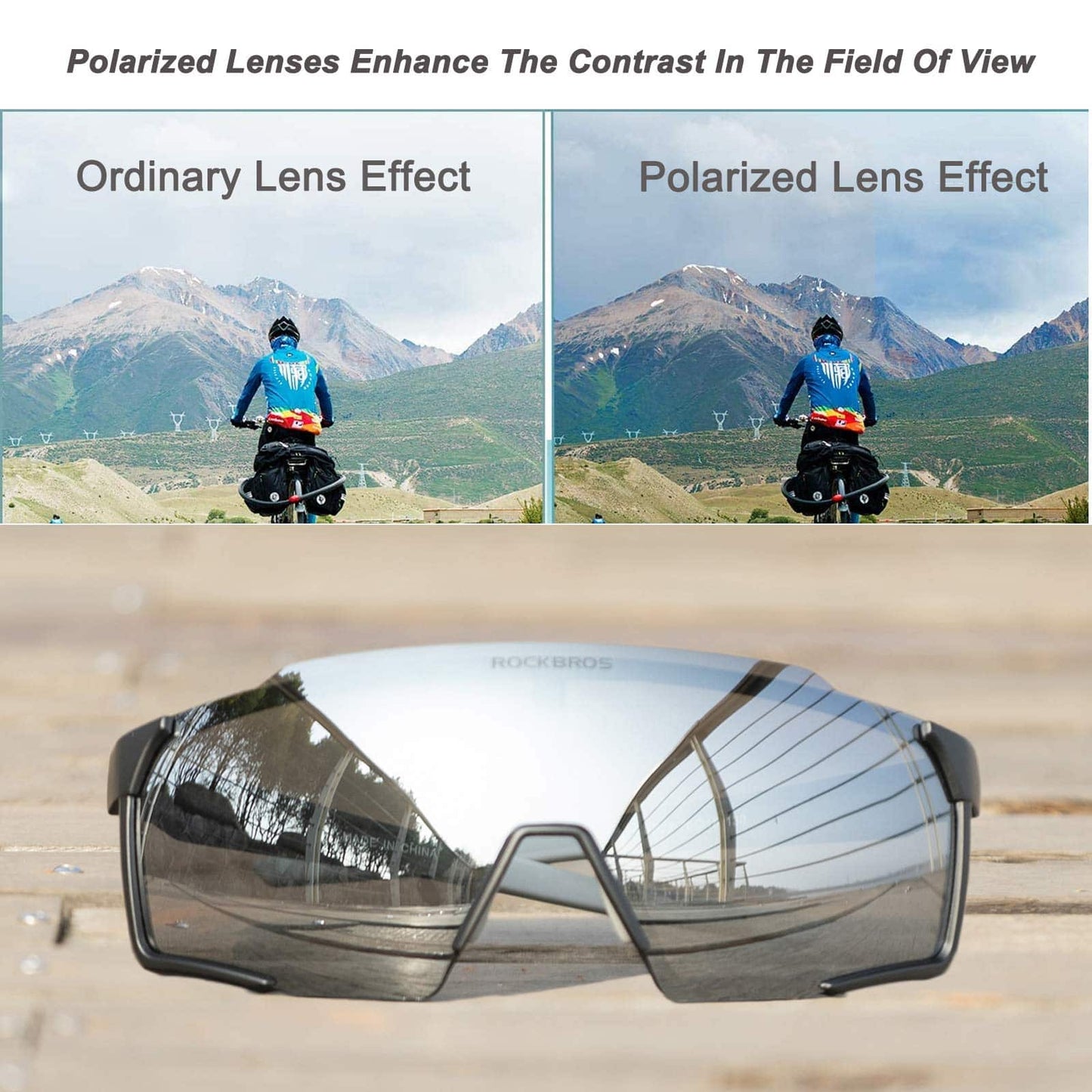 Lunettes de soleil polarisées, lunettes de cyclisme pour sports de plein air, noires, ROCKBROS