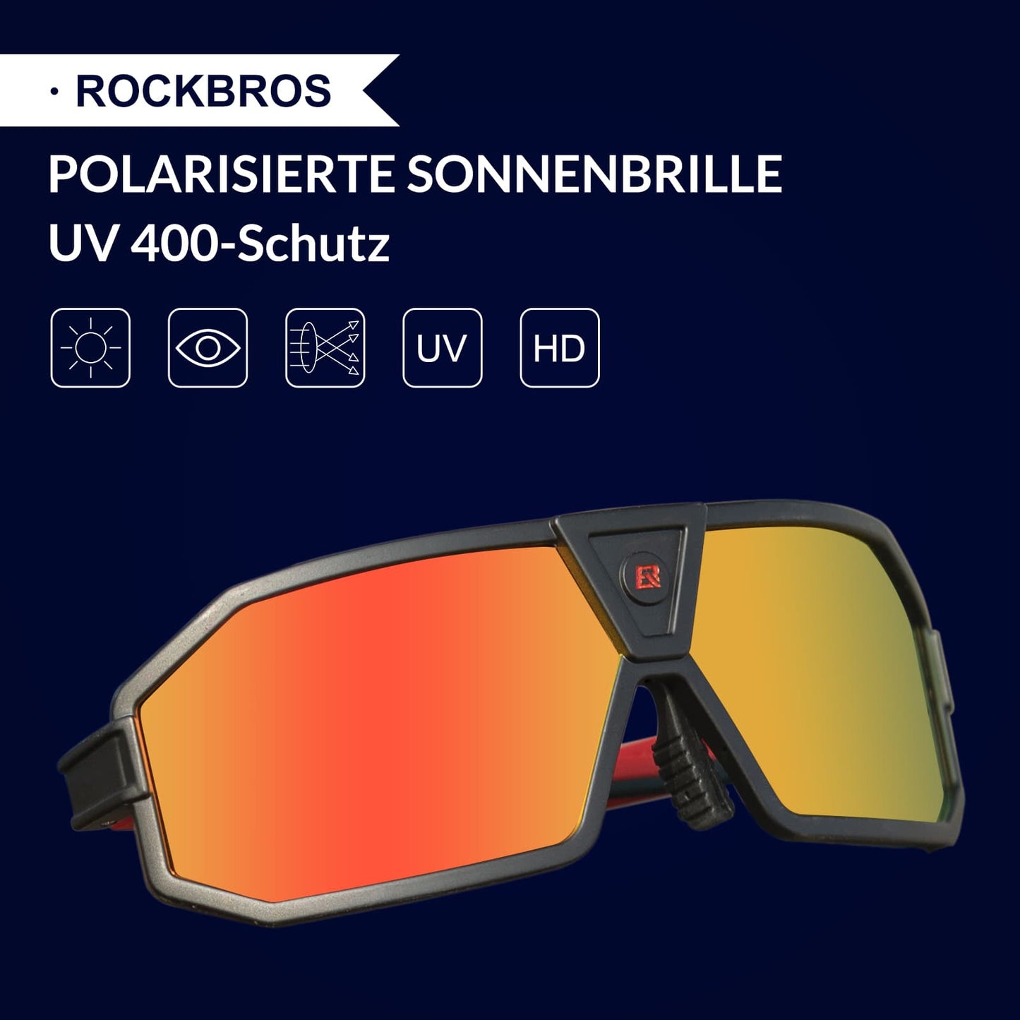 Lunettes de soleil polarisées pour cyclisme, unisexe, noir et rouge, ROCKBROS