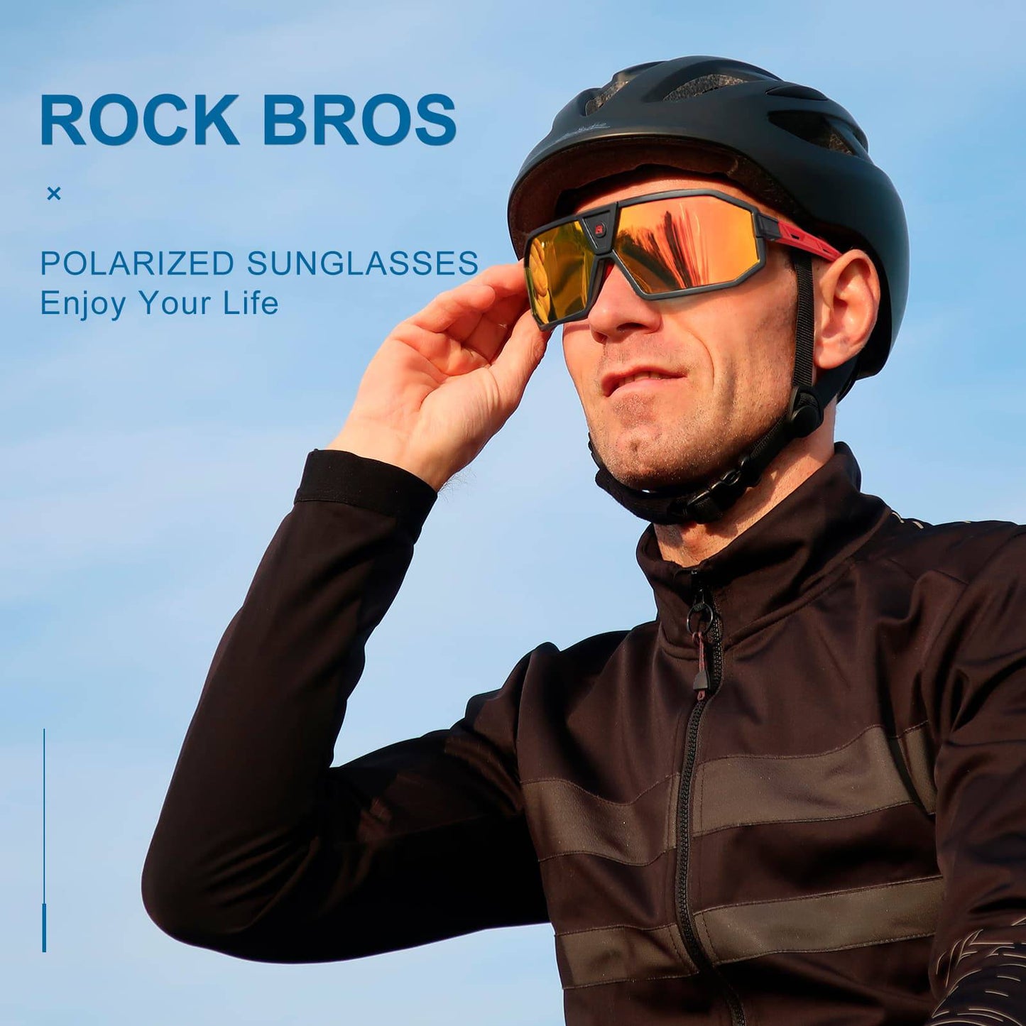 Lunettes de soleil polarisées pour cyclisme, unisexe, noir et rouge, ROCKBROS