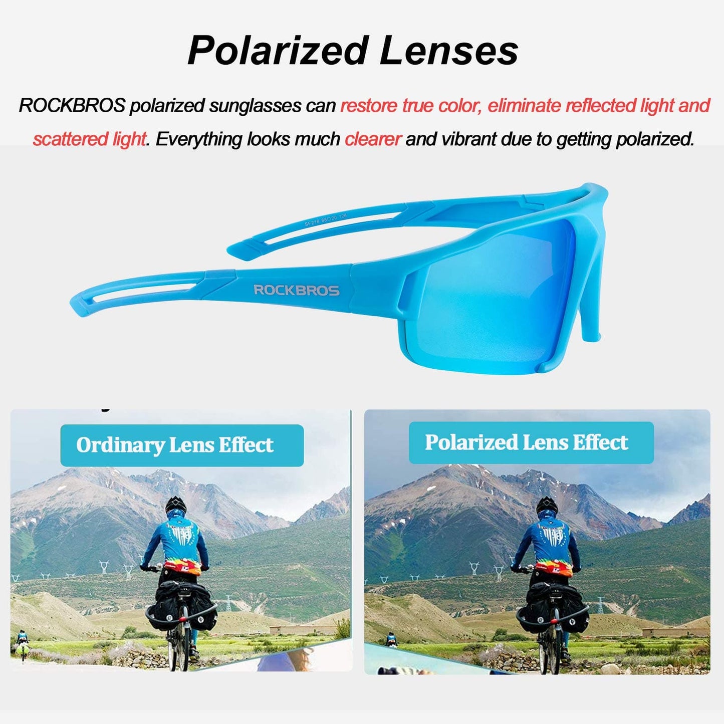Lunettes de soleil polarisées avec protection UV400, bleu clair, unisexe, ROCKBROS