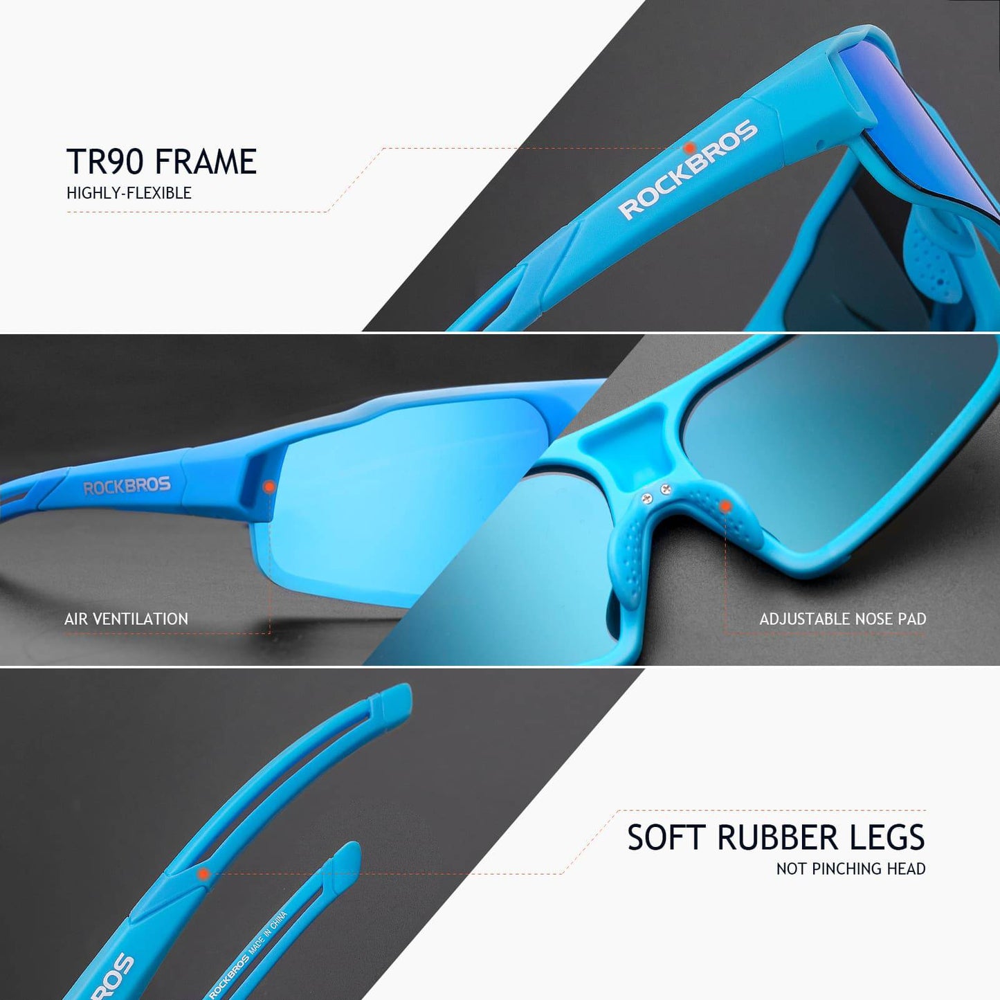 Lunettes de soleil polarisées avec protection UV400, bleu clair, unisexe, ROCKBROS