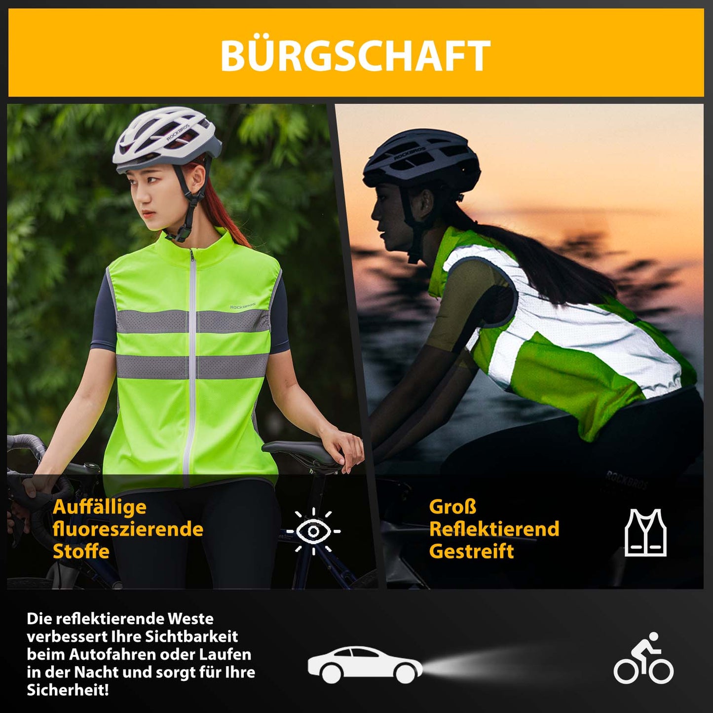 Gilet de sécurité réfléchissant pour la moto, vert fluorescent, ROCKBROS