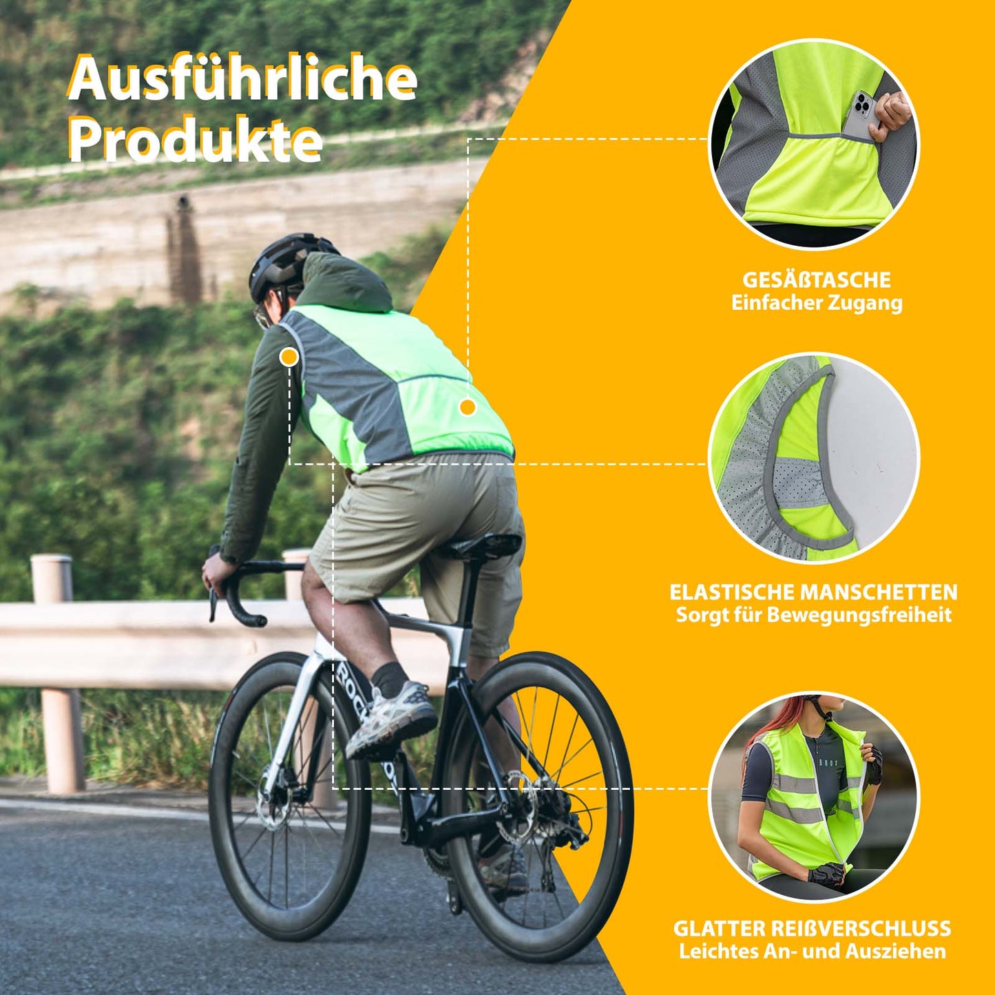 Gilet de sécurité réfléchissant pour la moto, vert fluorescent, ROCKBROS