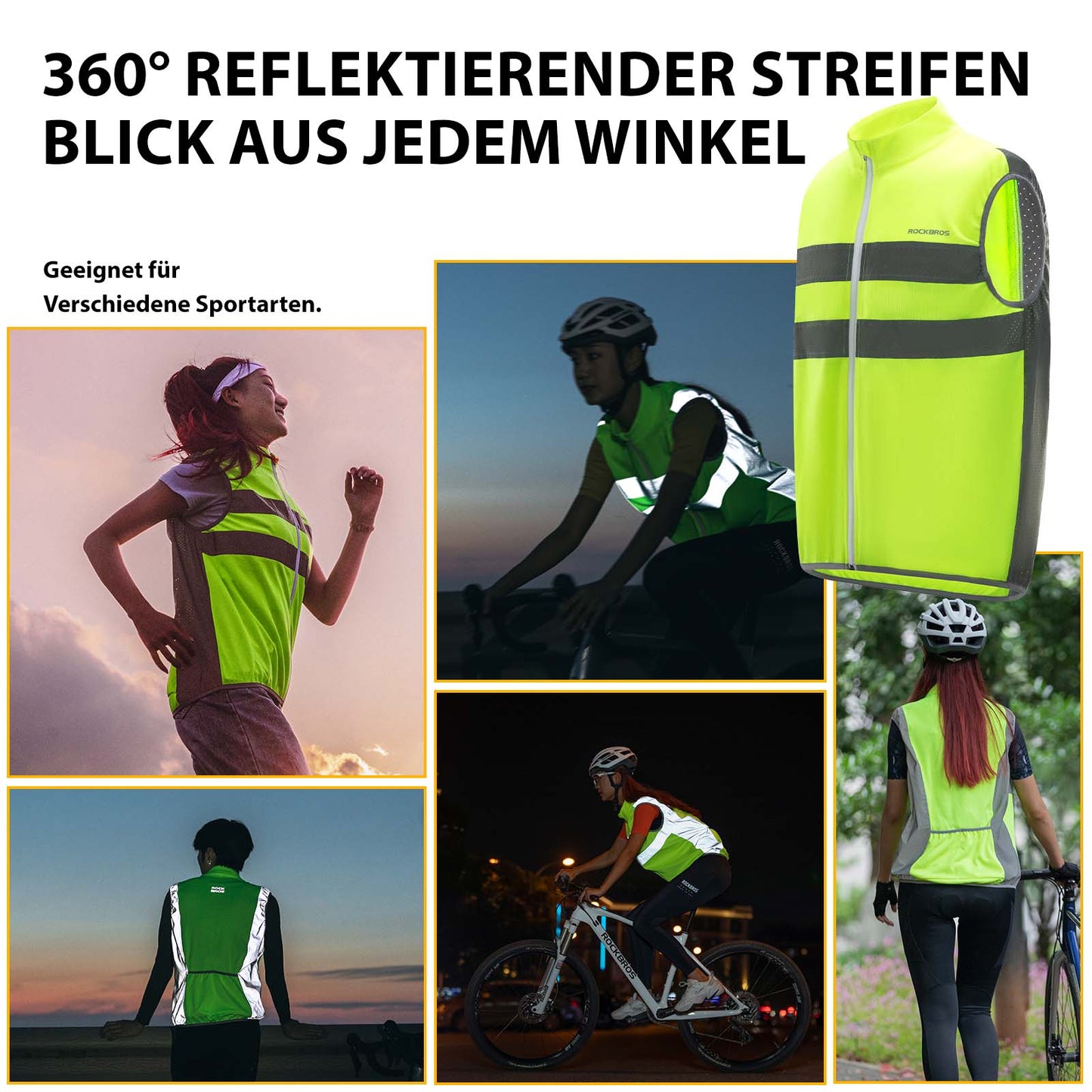 Gilet de sécurité réfléchissant pour la moto, vert fluorescent, ROCKBROS