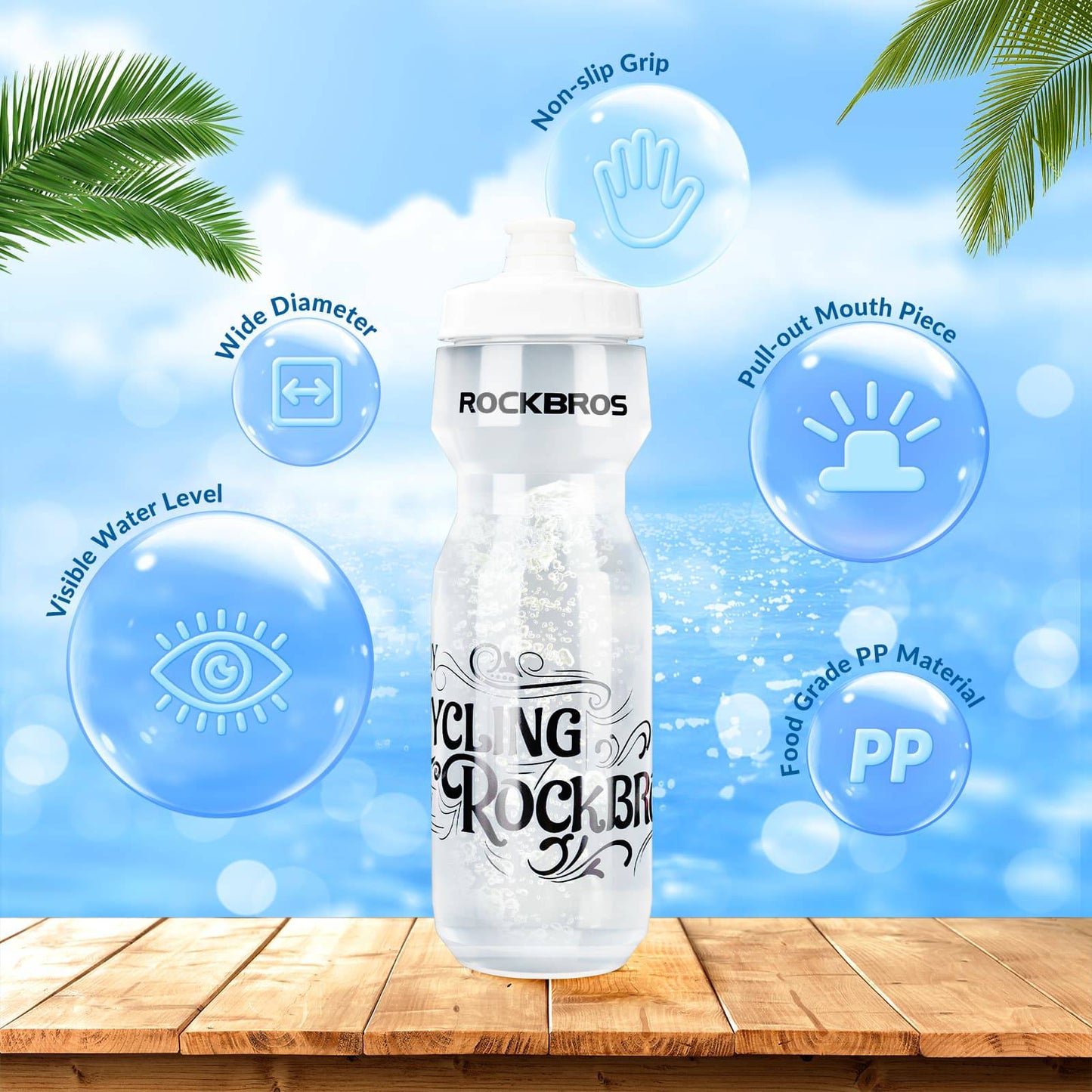 Gourde de sport 750 ml pour vélo, sans BPA, ROCKBROS