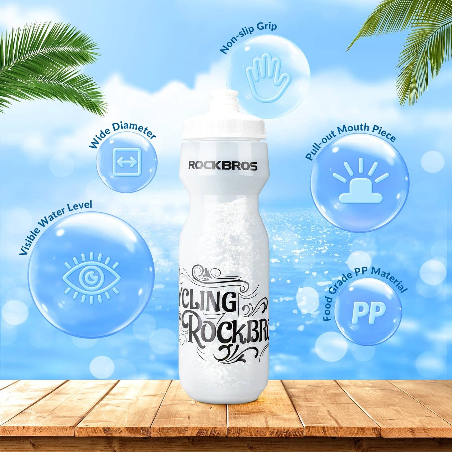Gourde de sport 750 ml pour vélo, sans BPA, ROCKBROS