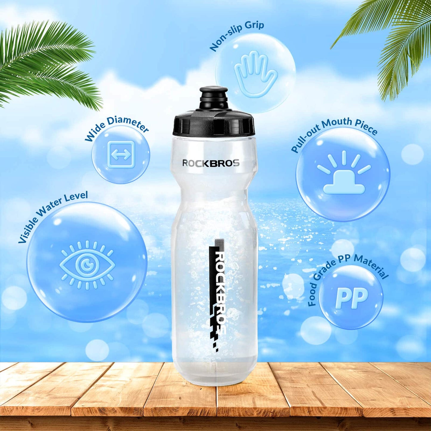 Gourde de sport 750 ml pour vélo, sans BPA, ROCKBROS