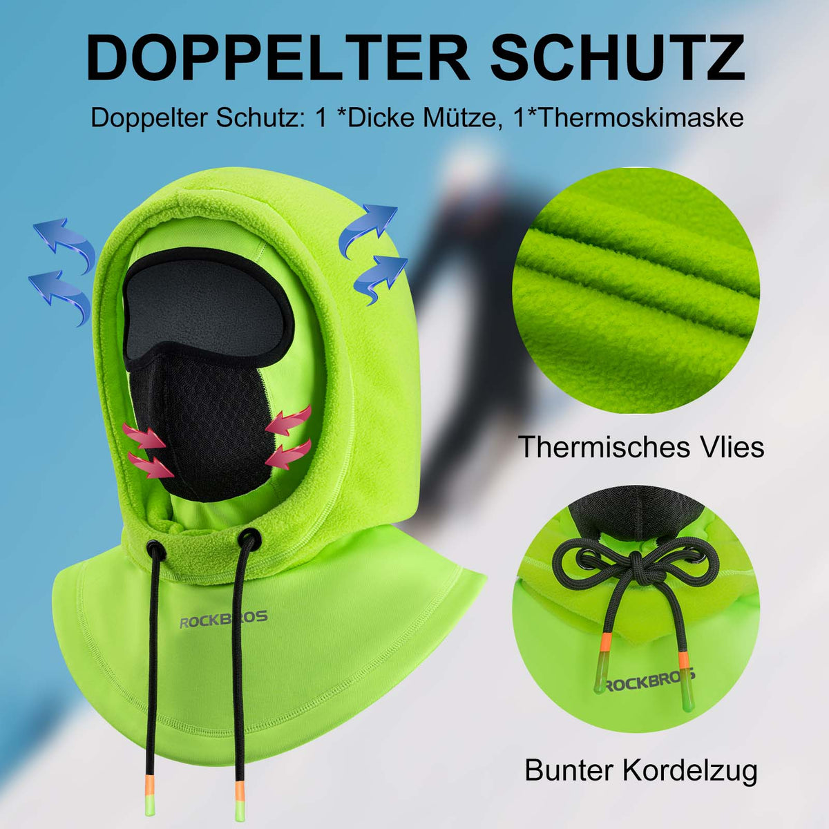 ROCKBROS Cagoule Coupe-Vent Vélo Full Face Masque Visage pour Cyclisme Ski