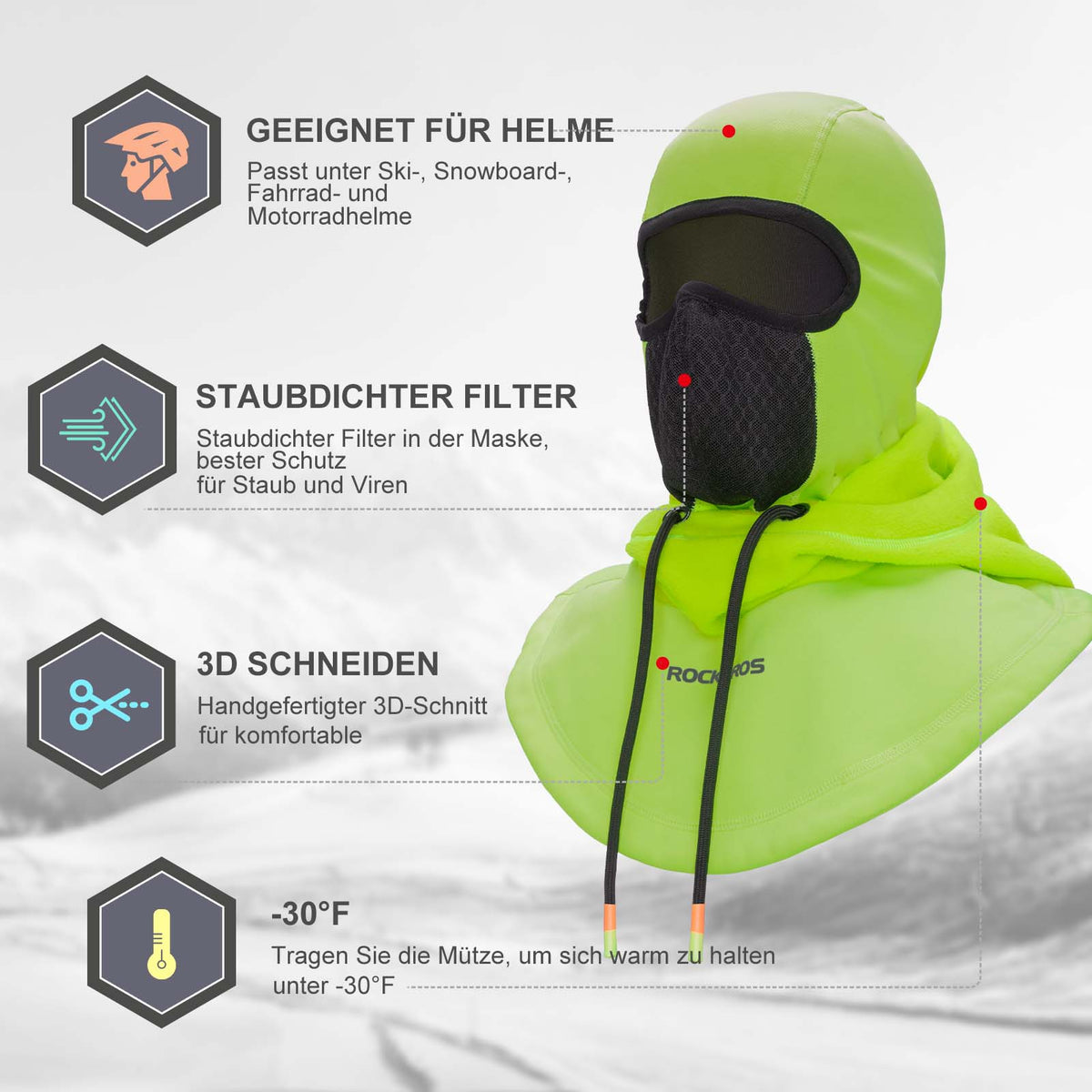 ROCKBROS Cagoule Coupe-Vent Vélo Full Face Masque Visage pour Cyclisme Ski