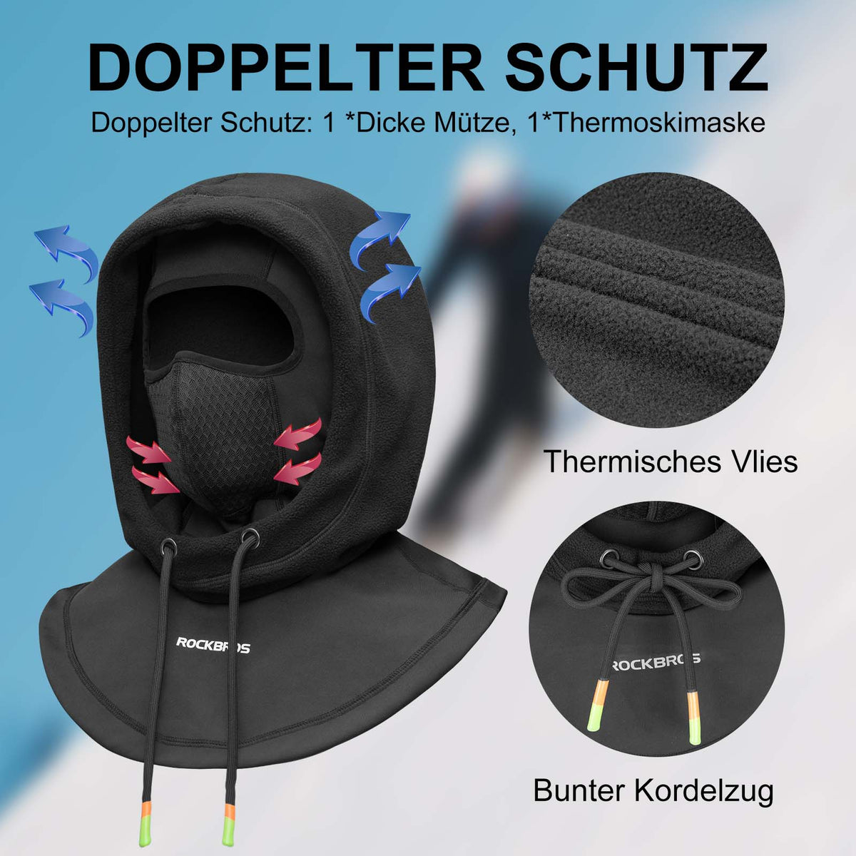 ROCKBROS Cagoule Coupe-Vent Vélo Full Face Masque Visage pour Cyclisme Ski