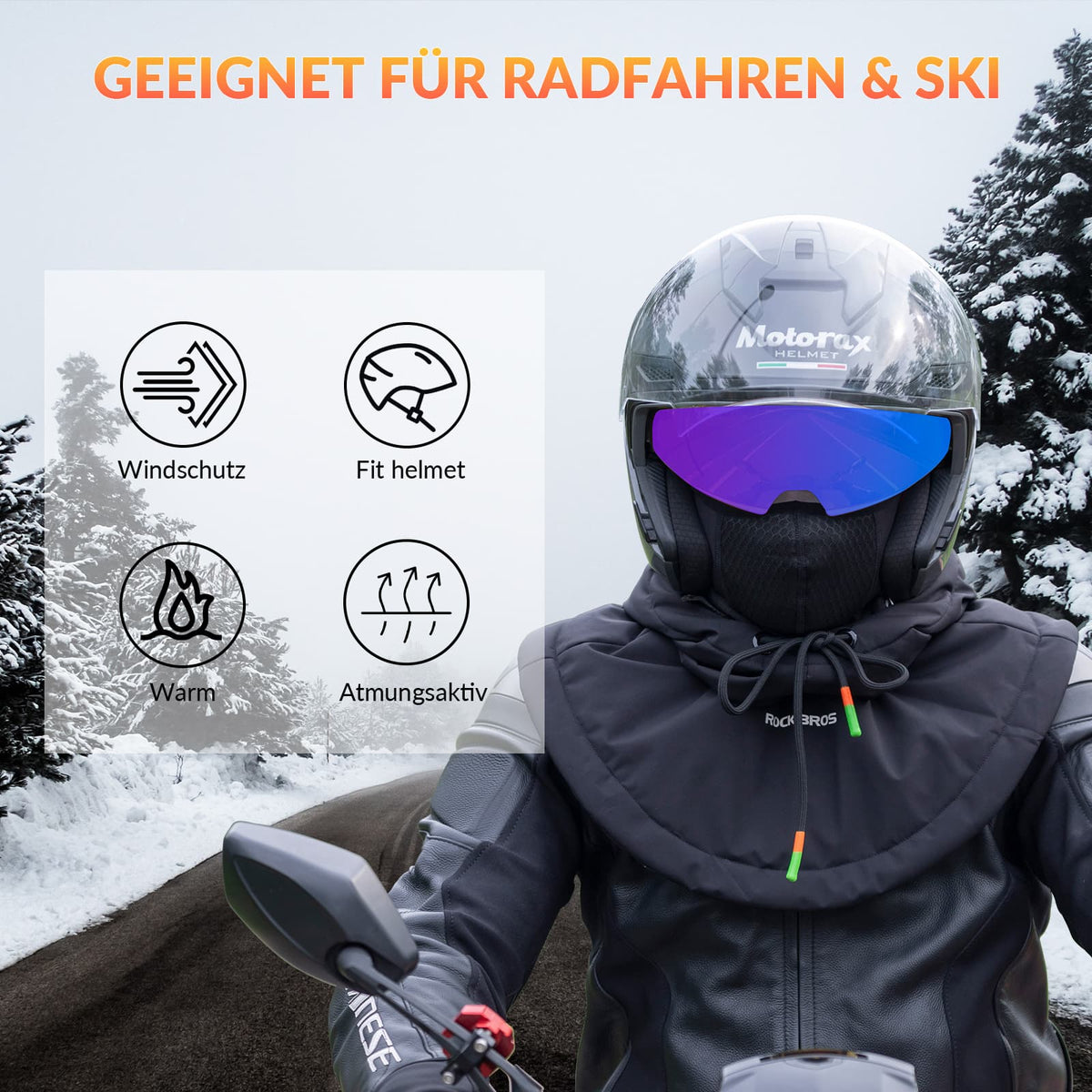 ROCKBROS Cagoule Coupe-Vent Vélo Full Face Masque Visage pour Cyclisme Ski