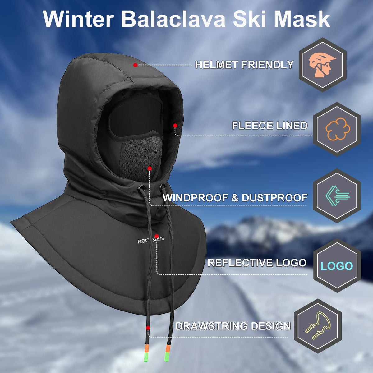 ROCKBROS Cagoule Coupe-Vent Vélo Full Face Masque Visage pour Cyclisme Ski