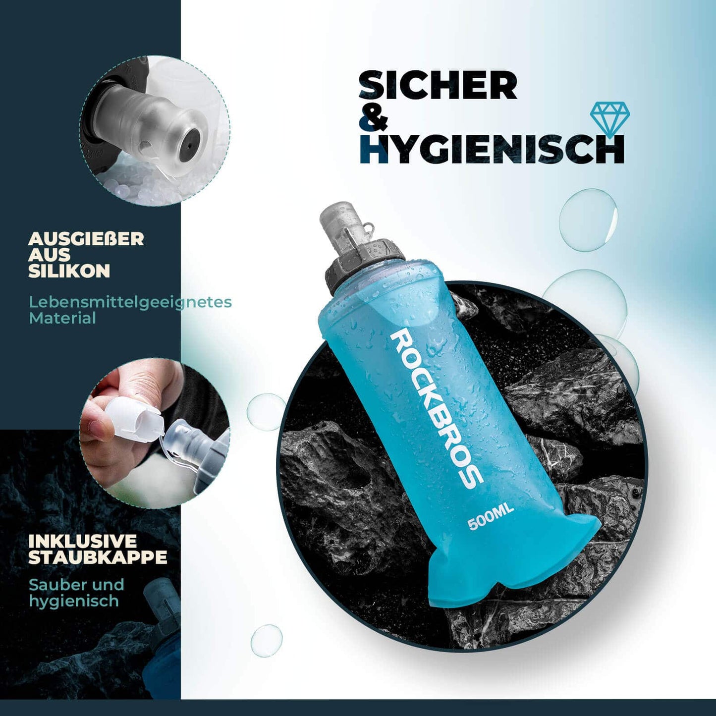 Gourde pliable 500 ml pour la course à pied, la randonnée et le cyclisme ROCKBROS