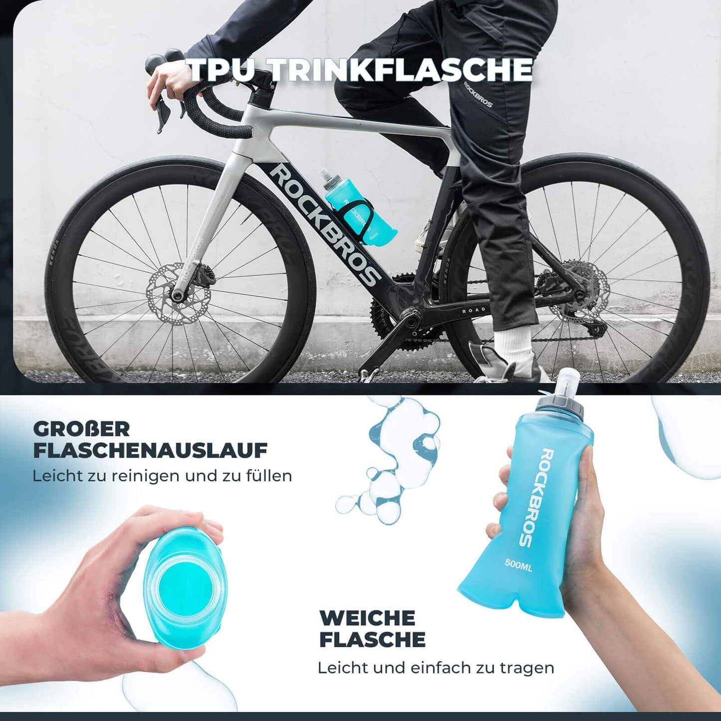Gourde pliable 500 ml pour la course à pied, la randonnée et le cyclisme ROCKBROS
