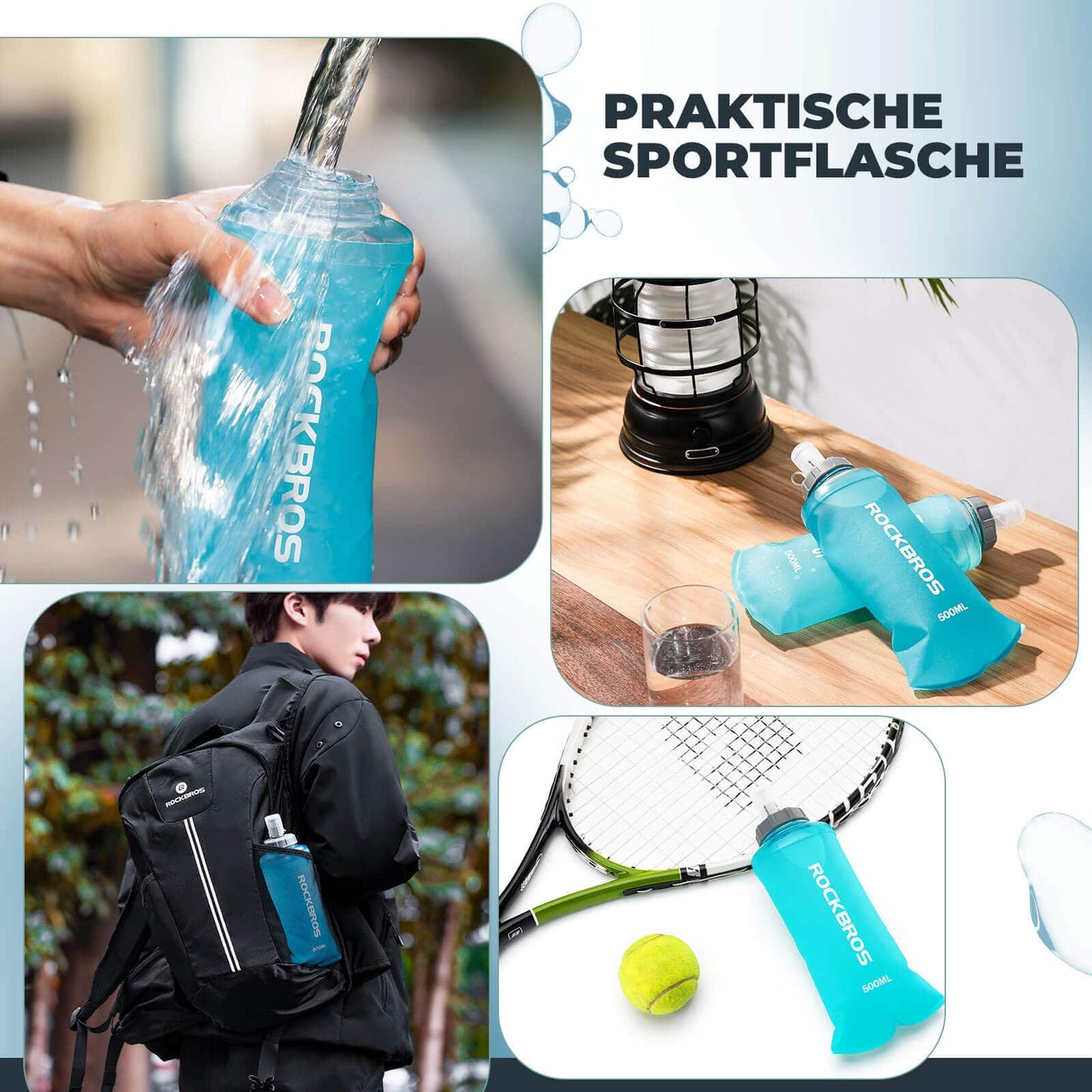 Gourde pliable 500 ml pour la course à pied, la randonnée et le cyclisme ROCKBROS