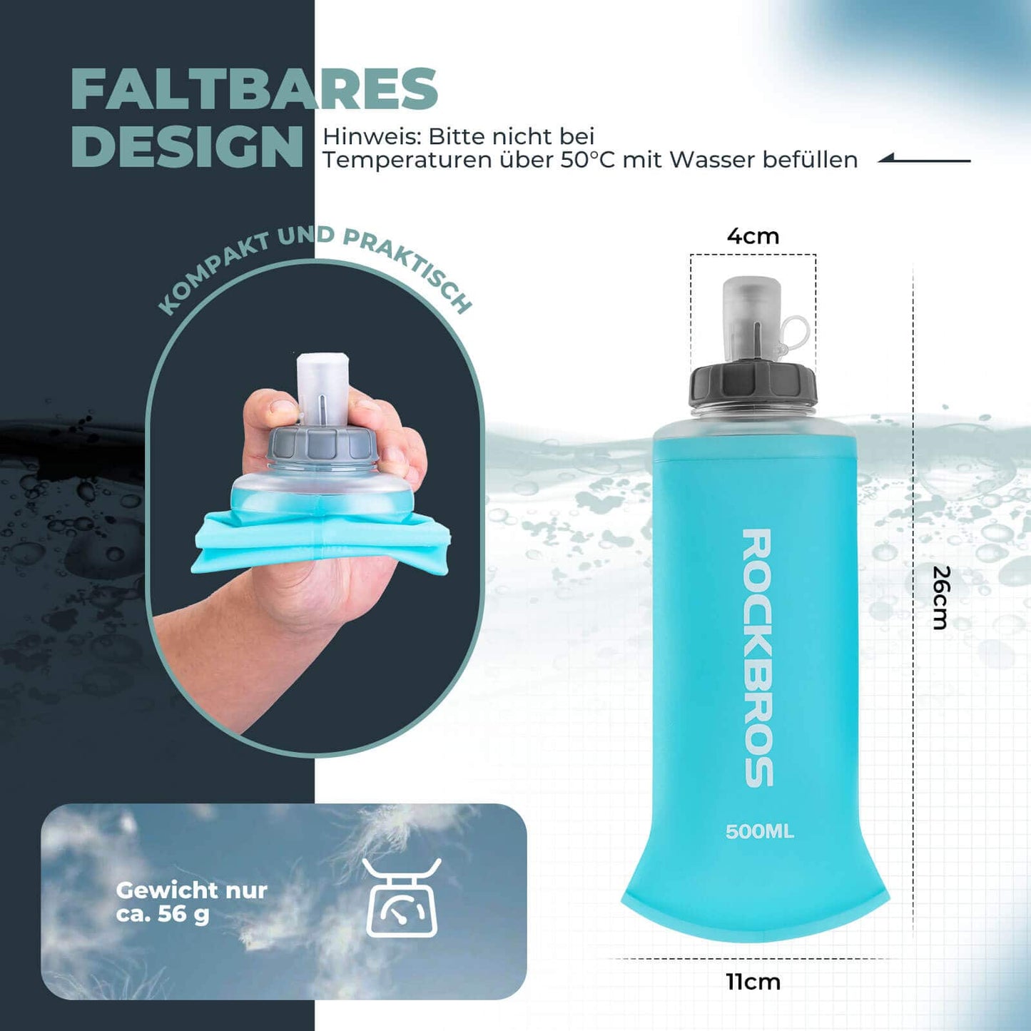 Gourde pliable 500 ml pour la course à pied, la randonnée et le cyclisme ROCKBROS