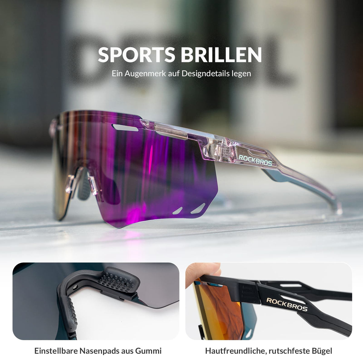 ROCKBROS Lunettes de vélo ultra-légères et photochromiques (UV400)