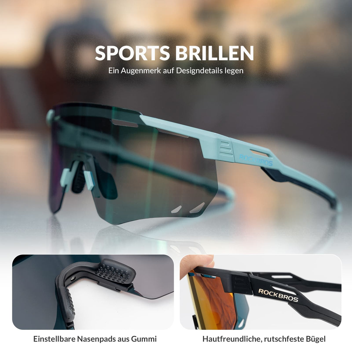 ROCKBROS Lunettes de vélo ultra-légères et photochromiques (UV400)