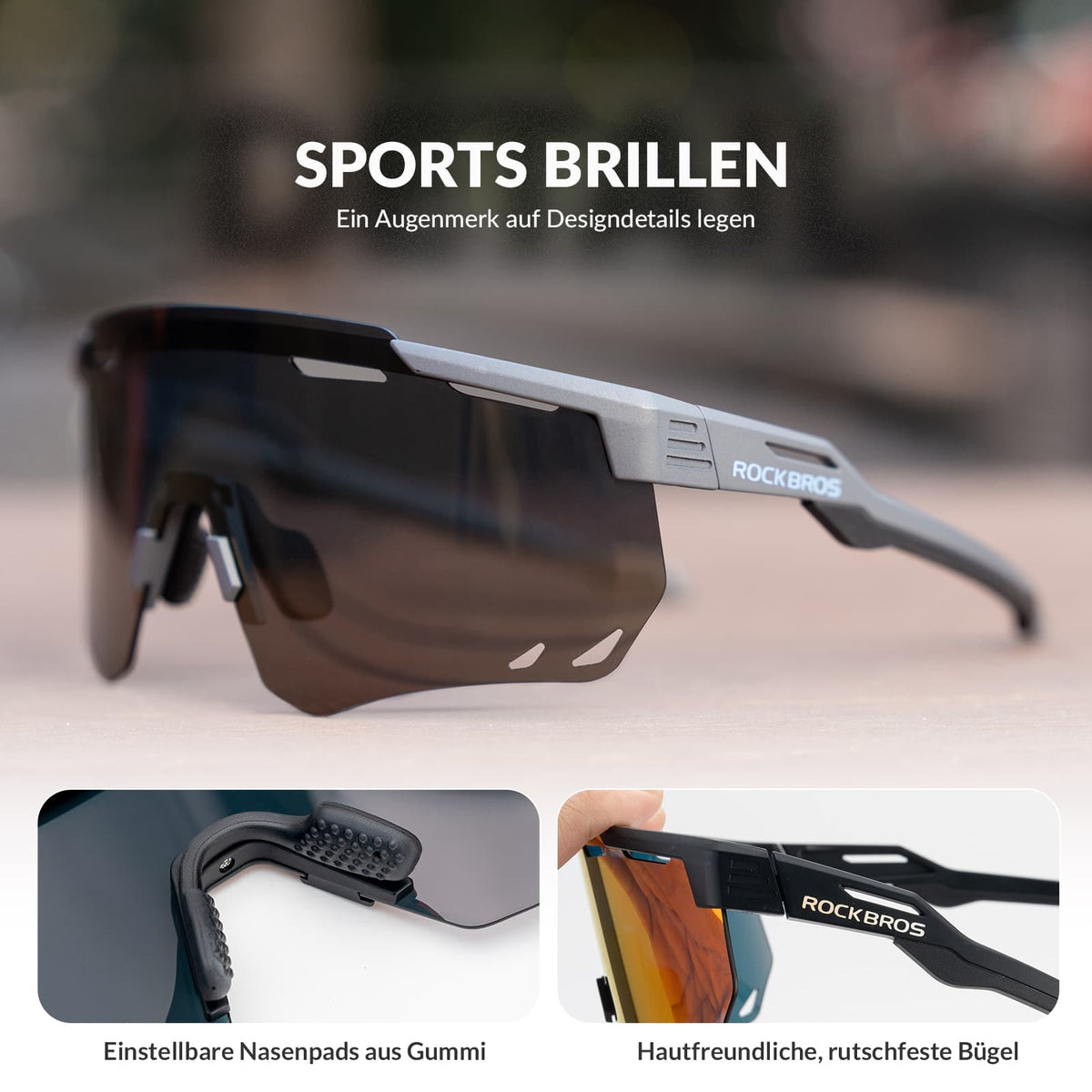ROCKBROS Lunettes de vélo ultra-légères et photochromiques (UV400)