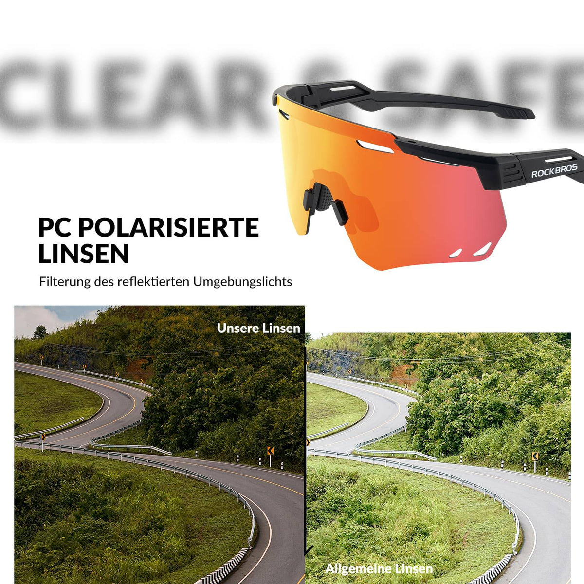 ROCKBROS Lunettes de vélo ultra-légères et photochromiques (UV400)