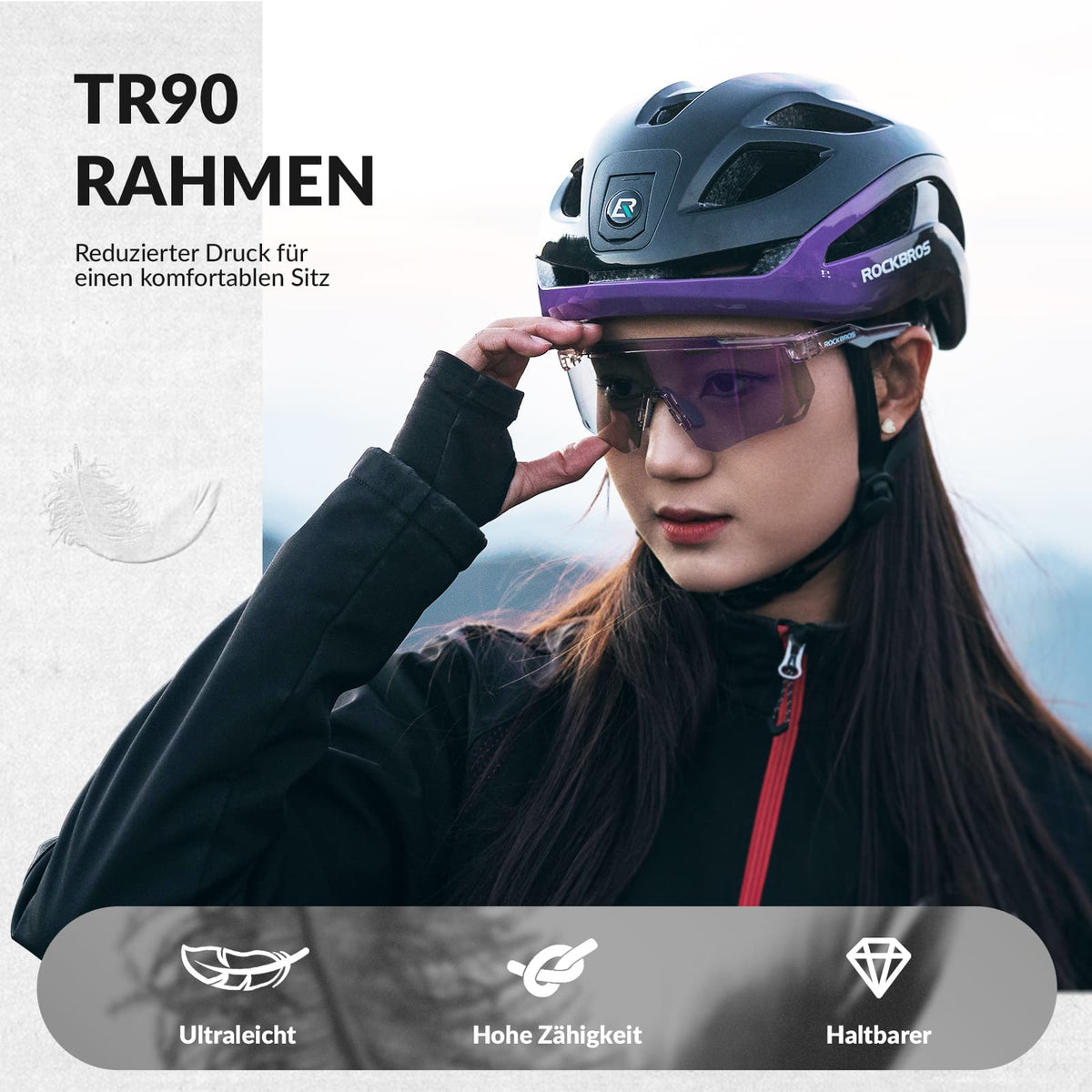 ROCKBROS Lunettes de vélo ultra-légères et photochromiques (UV400)