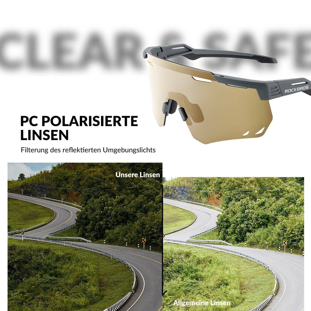 ROCKBROS Lunettes de vélo ultra-légères et photochromiques (UV400)