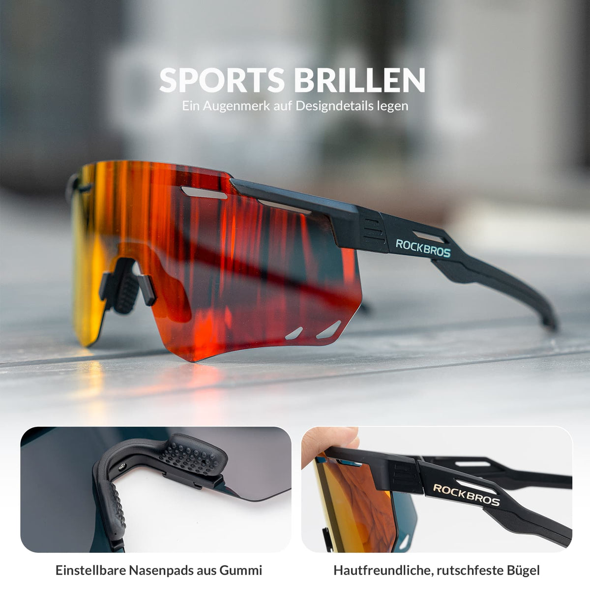 ROCKBROS Lunettes de vélo ultra-légères et photochromiques (UV400)