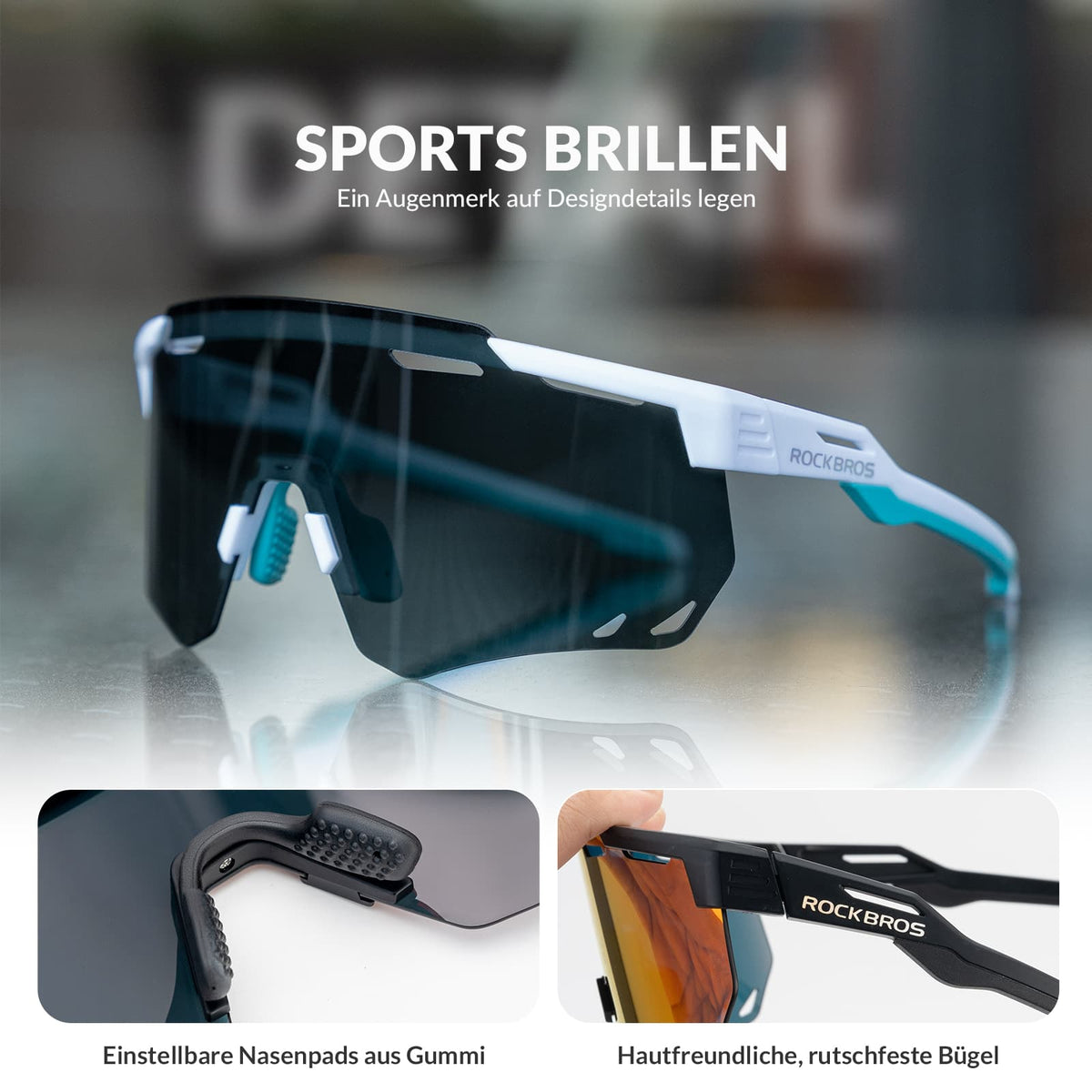 ROCKBROS Lunettes de vélo ultra-légères et photochromiques (UV400)