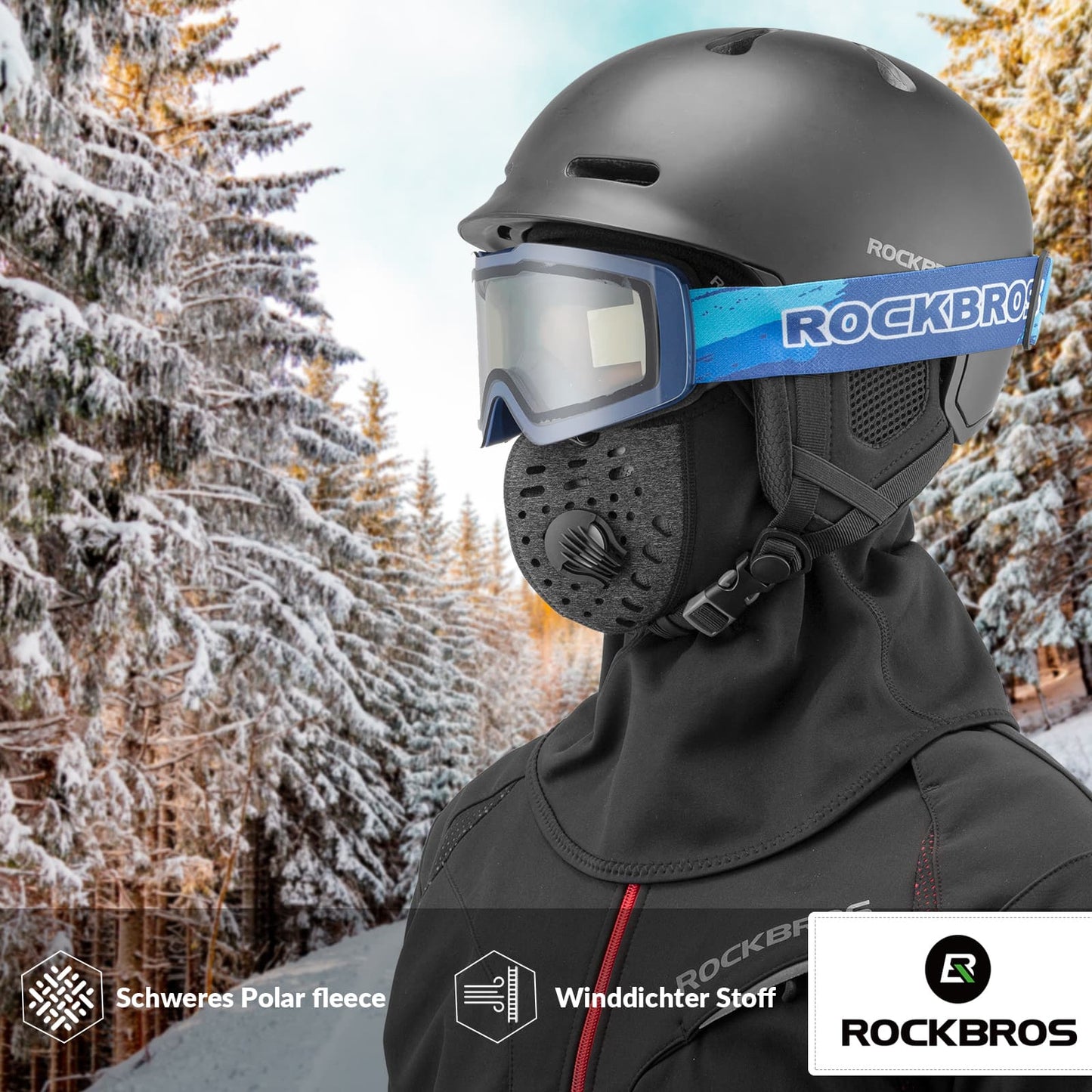 Cagoule chaude, cache-cou polaire d'hiver avec filtre respirant, ROCKBROS