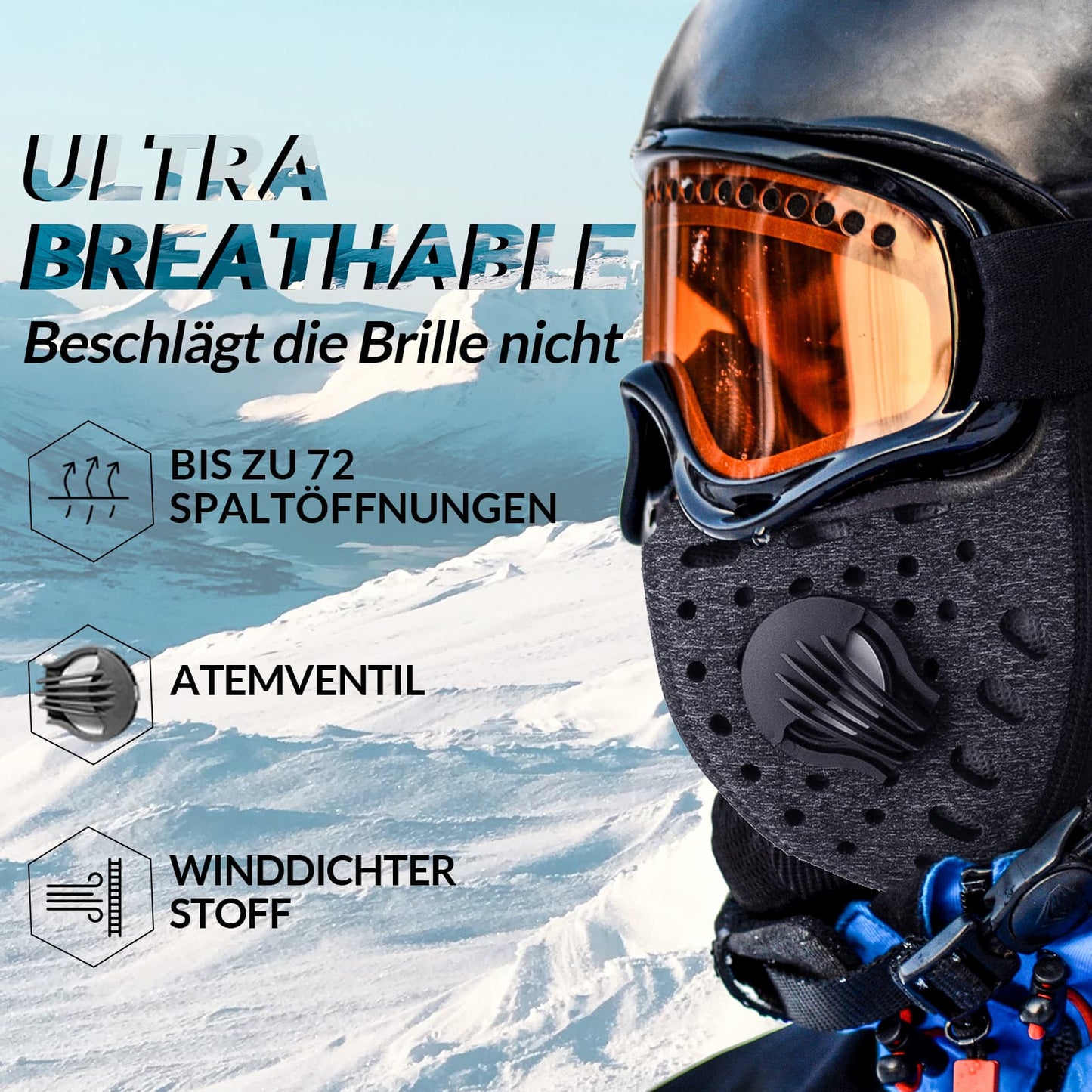 Cagoule chaude, cache-cou polaire d'hiver avec filtre respirant, ROCKBROS