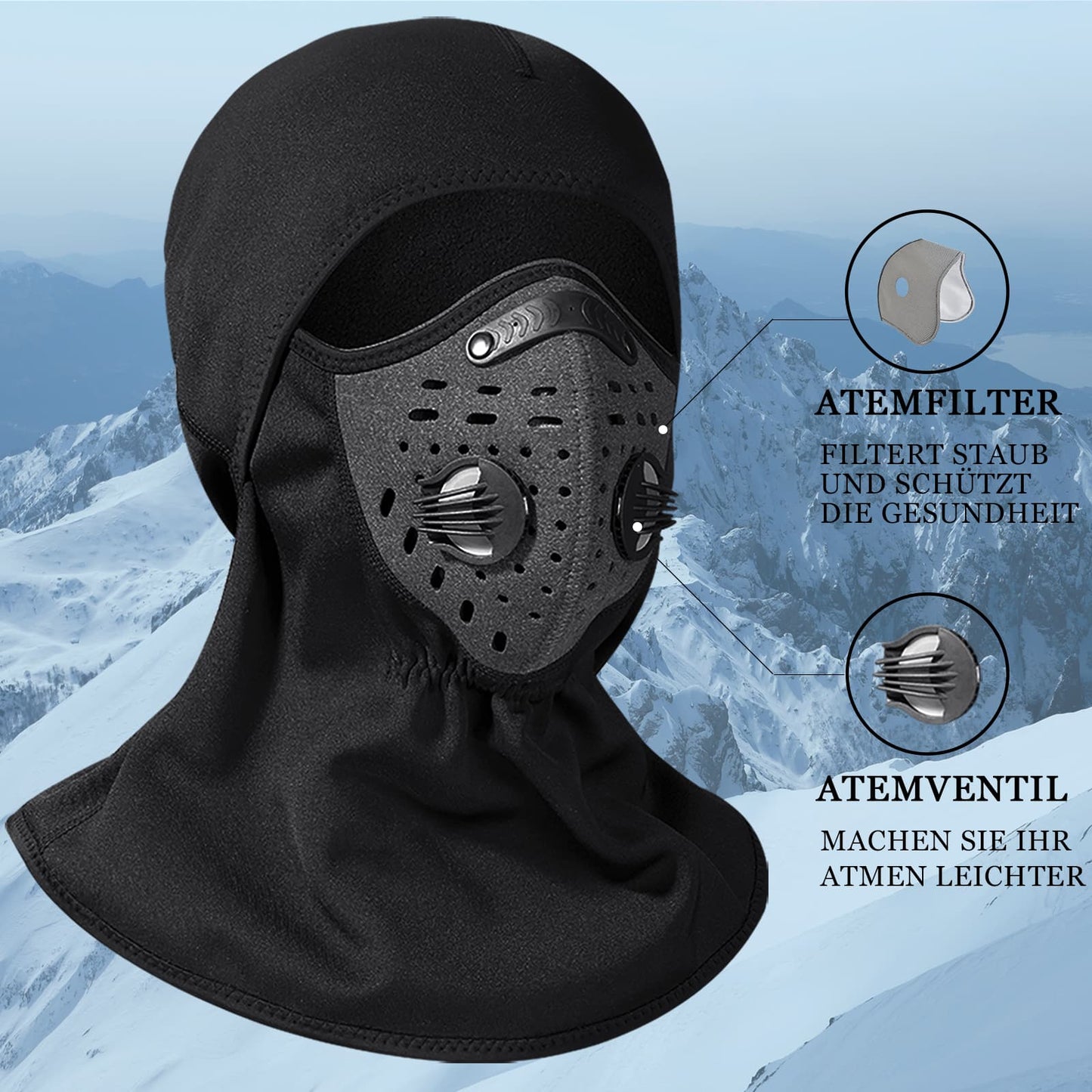 Cagoule chaude, cache-cou polaire d'hiver avec filtre respirant, ROCKBROS