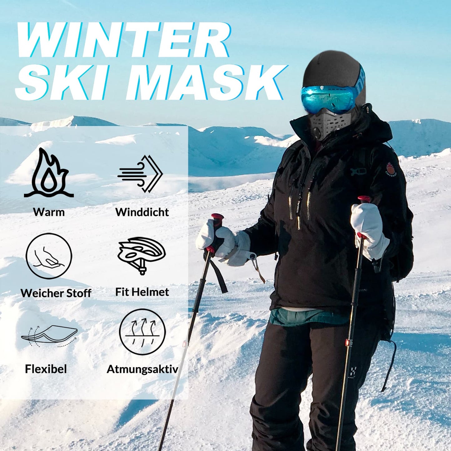 Cagoule chaude, cache-cou polaire d'hiver avec filtre respirant, ROCKBROS