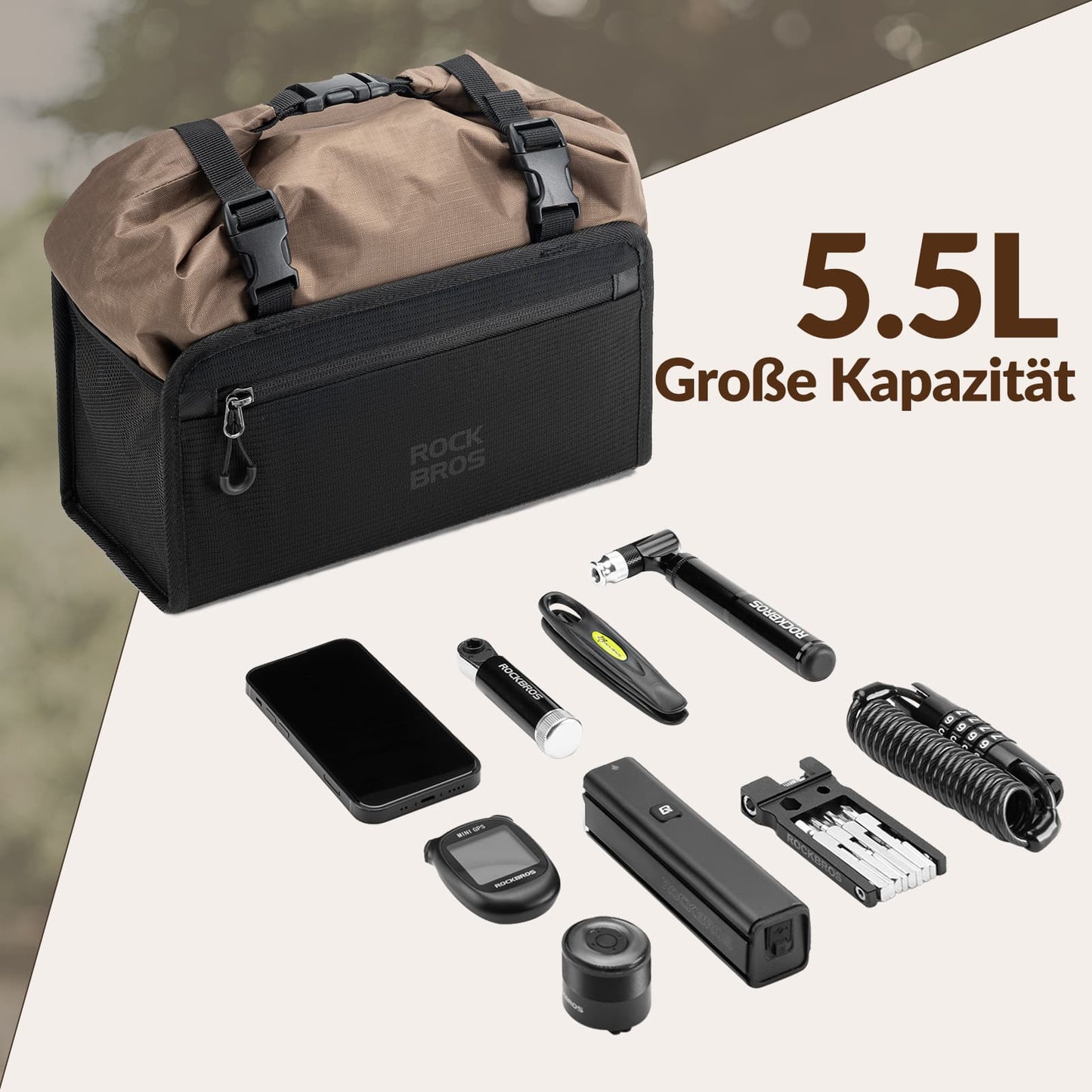 Sacoche de guidon étanche, panier de vélo amovible, env. 5,5 L, ROCKBROS